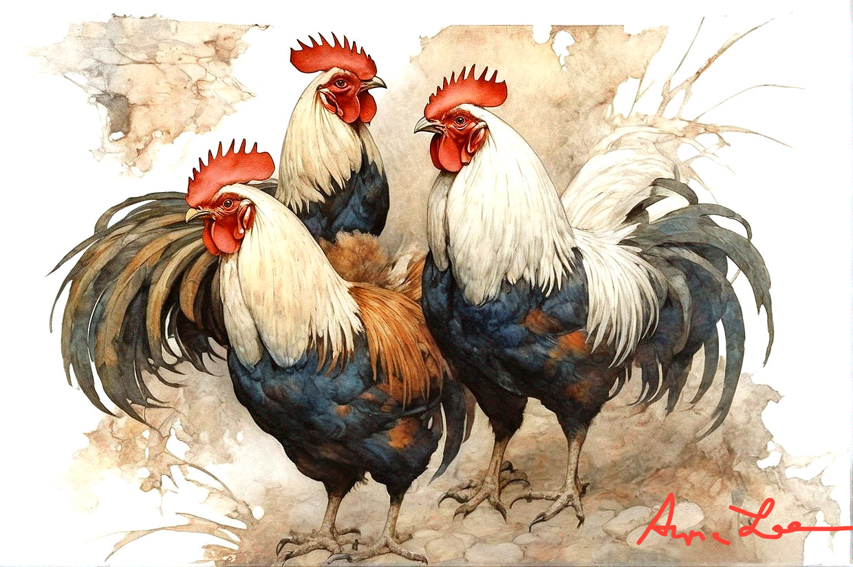 Colorful Roosters in Artistic Style with Vibrant Feathers