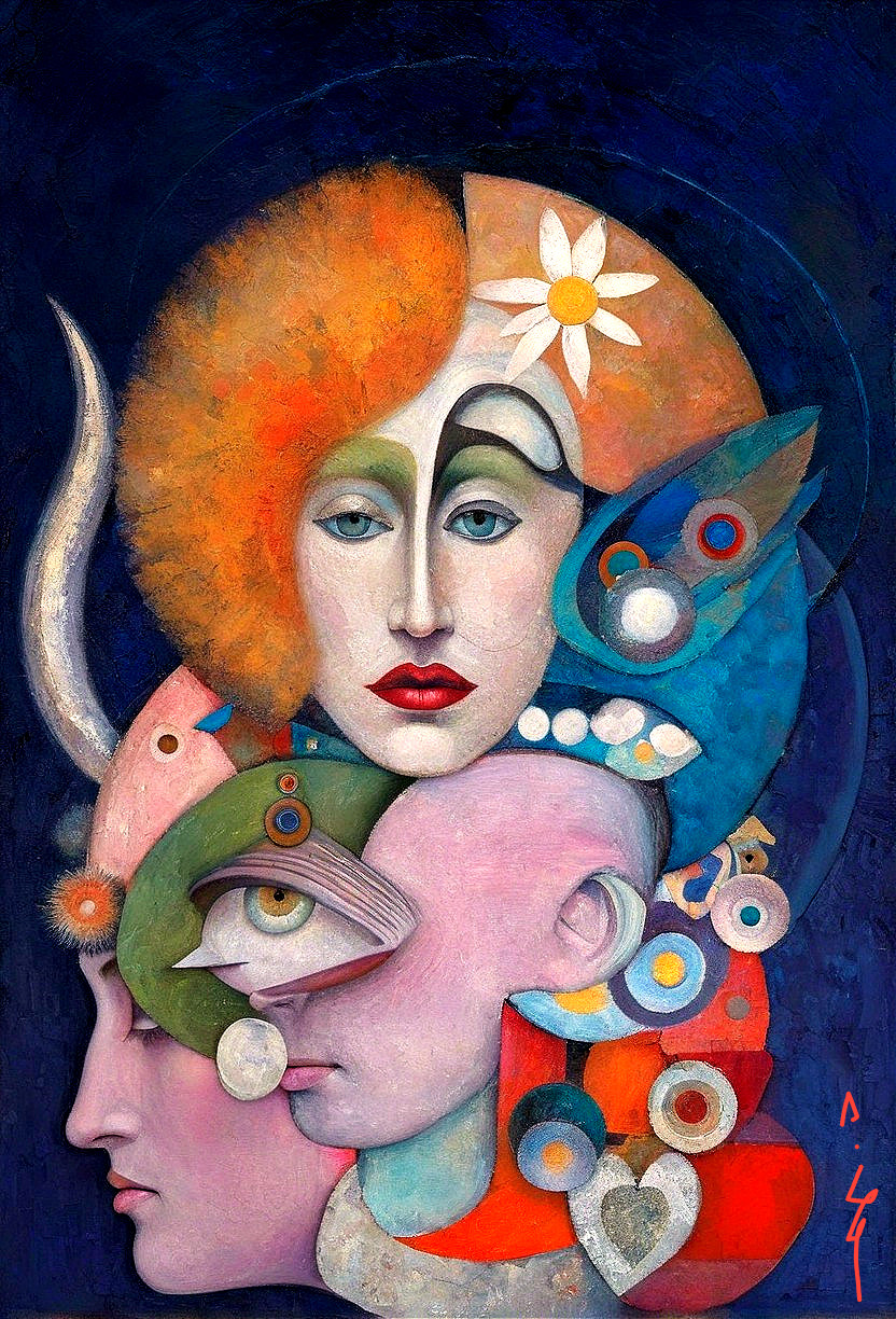 Abstract Composition of Stylized Faces in Vibrant Colors