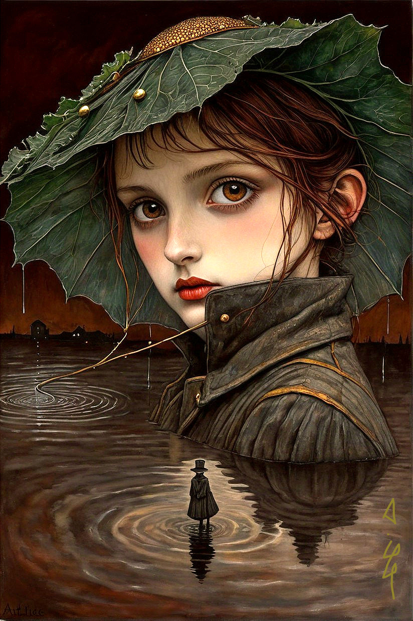 Surreal Artwork of Girl Rising from Reflective Water
