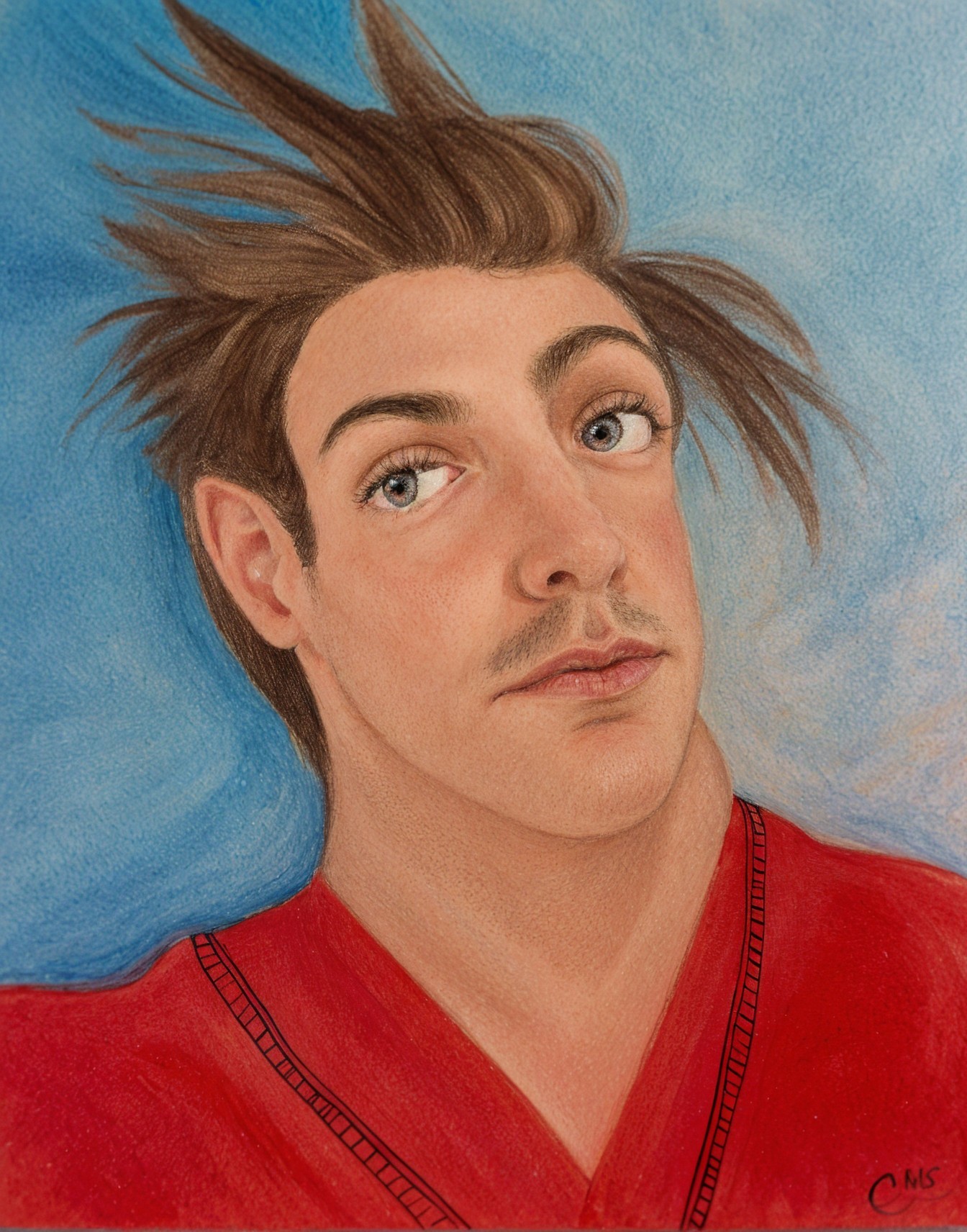 Stylized portrait of a young man with tousled hair