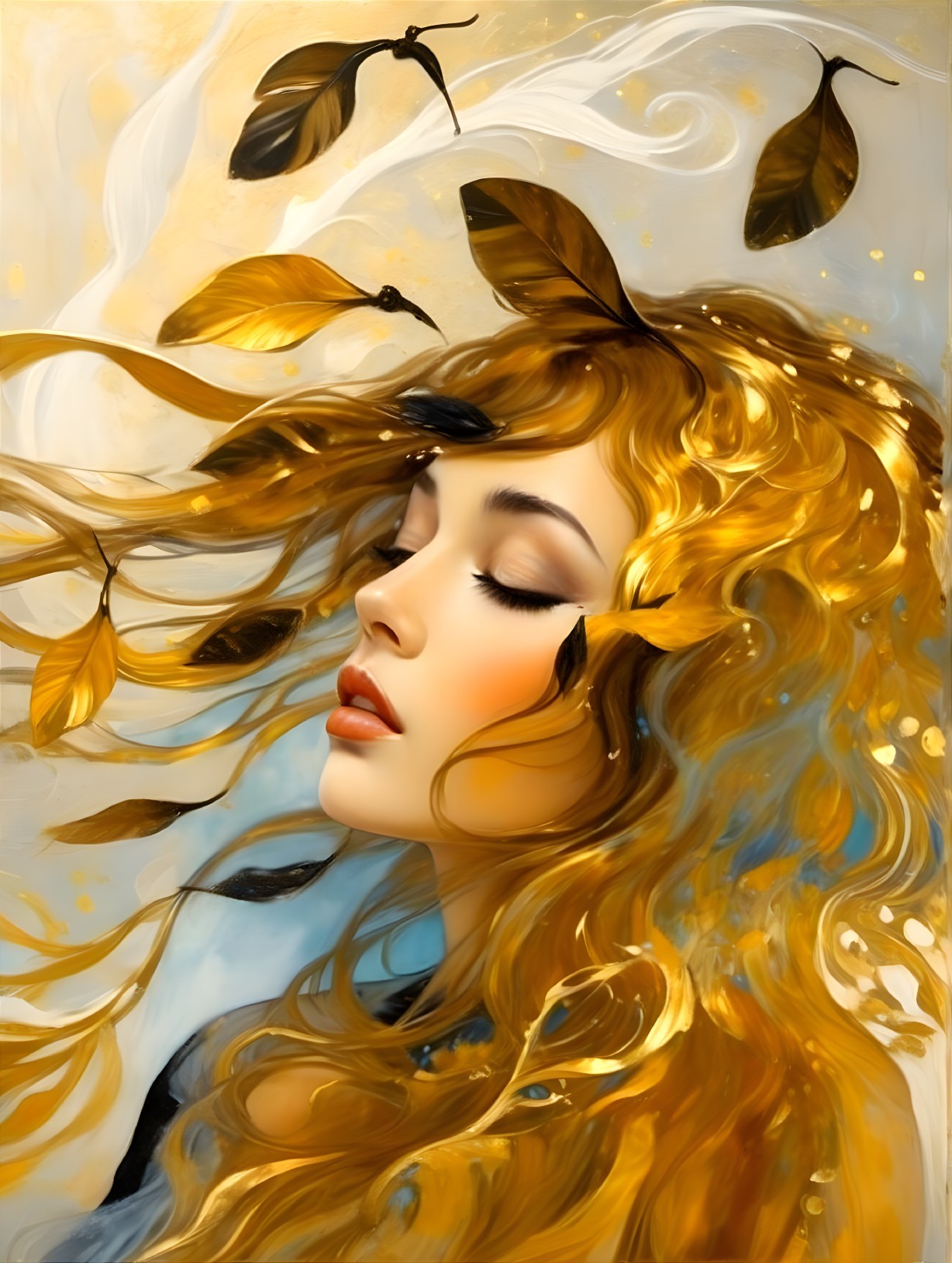 Golden Autumn Muse: A Digital Portrait