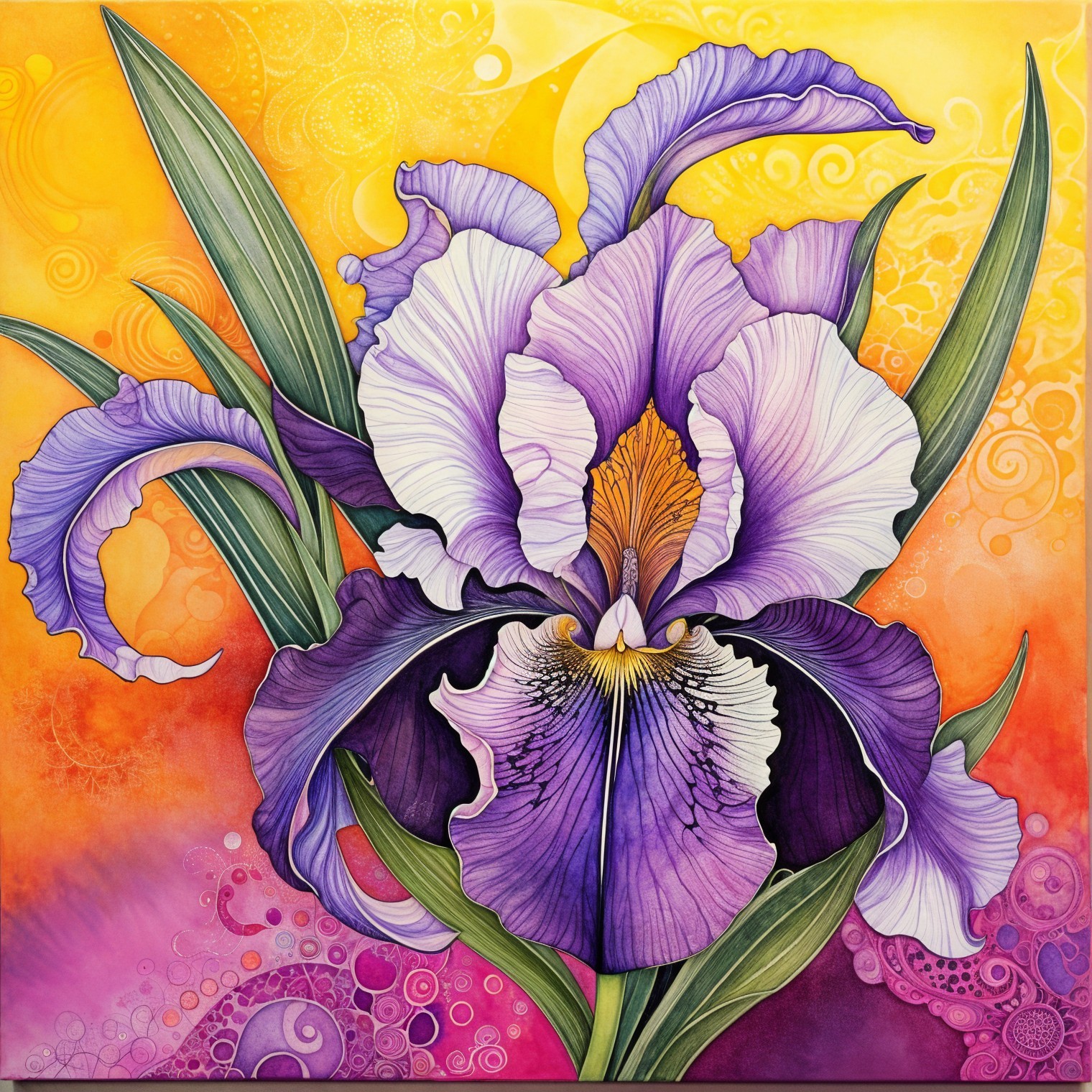 Vibrant Purple Iris Flower with Warm Gradient Background