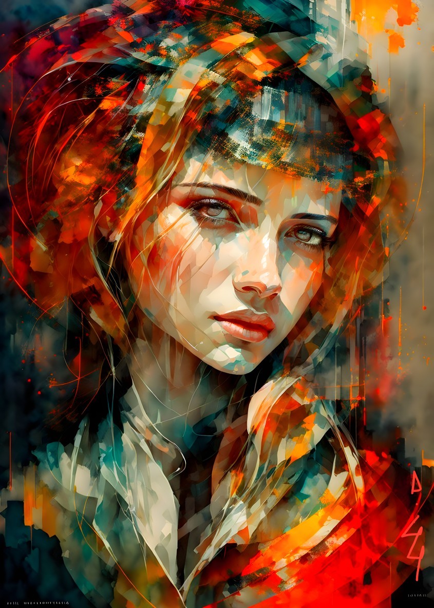 Portrait of a Young Woman with Vibrant Colors