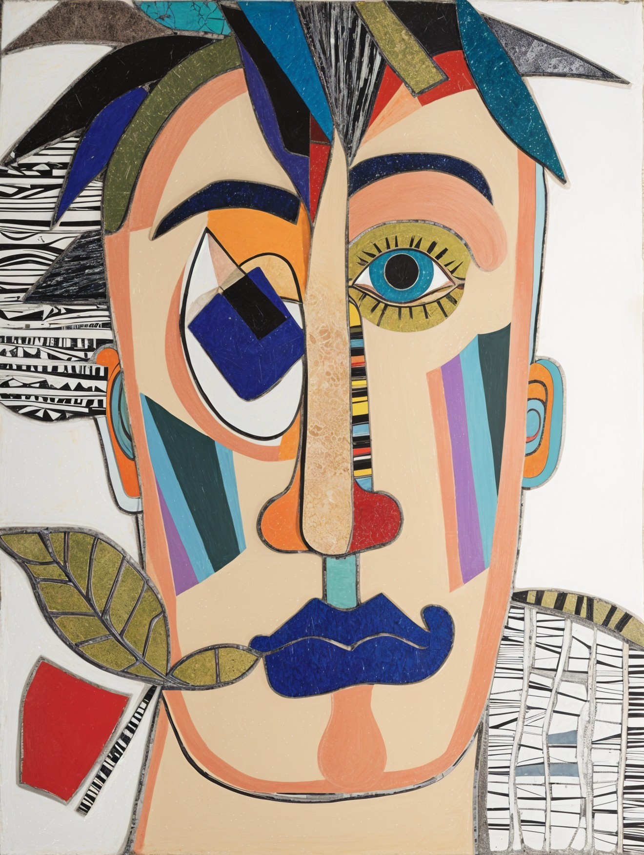 Abstract Portrait with Bold Colors and Geometric Shapes