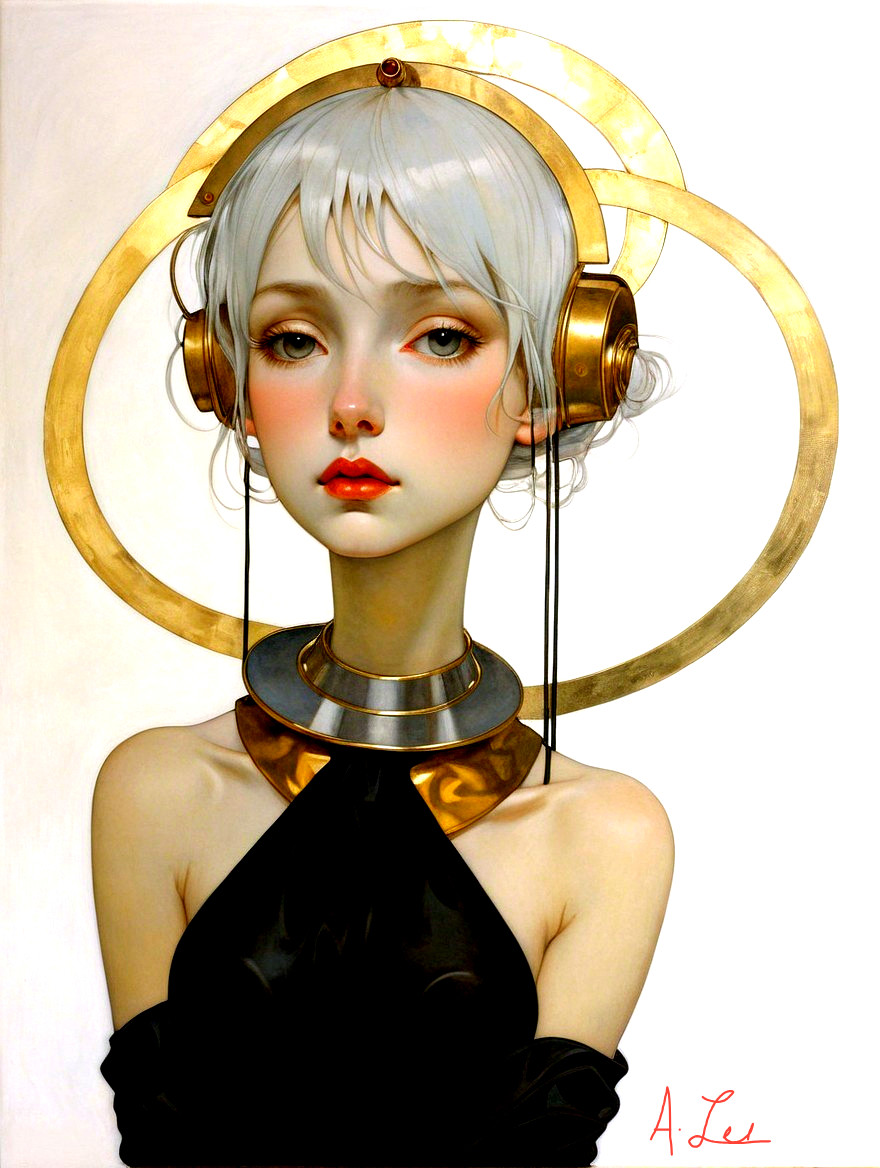 Portrait of a Young Woman with Pale Hair and Headphones