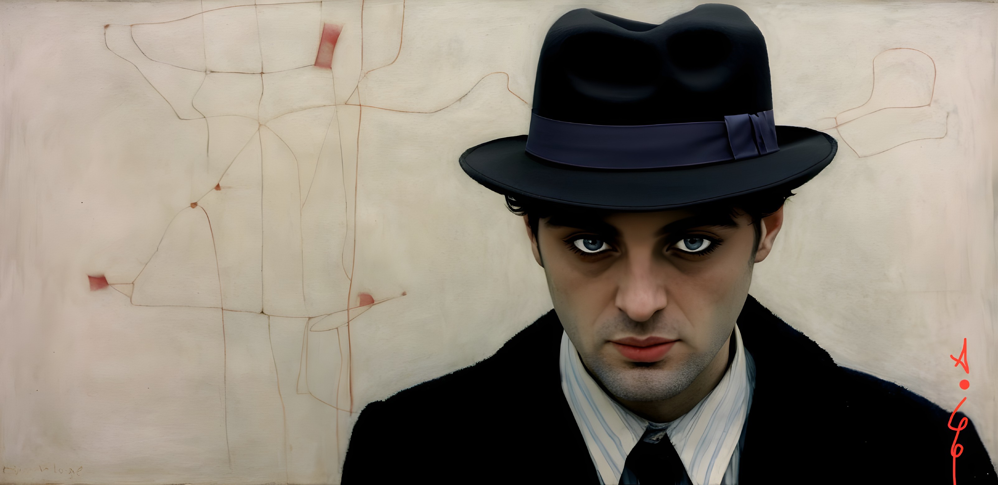 Somber Young Man in Black Coat and Fedora