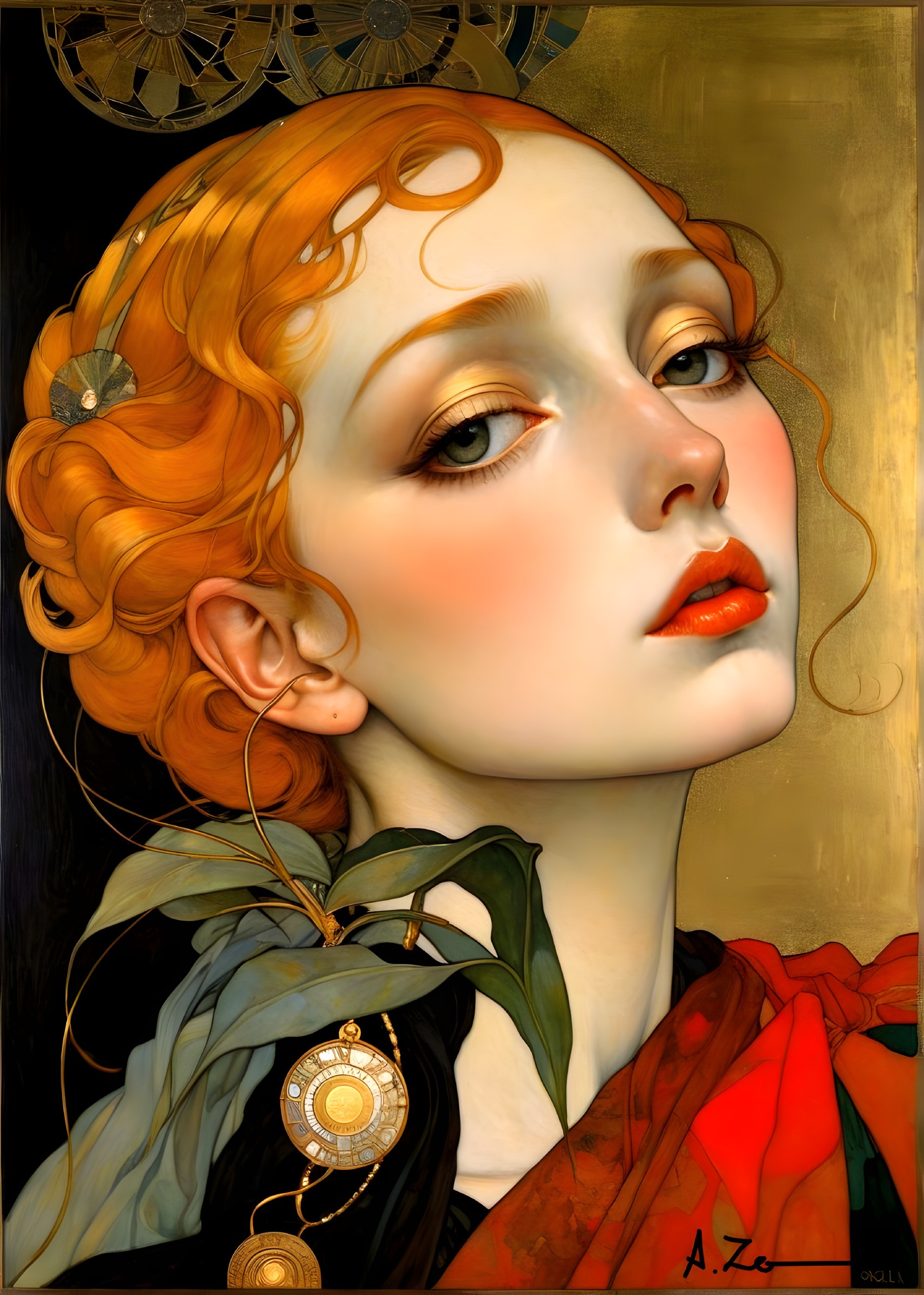 Portrait of a Young Woman with Red Hair and Accessories