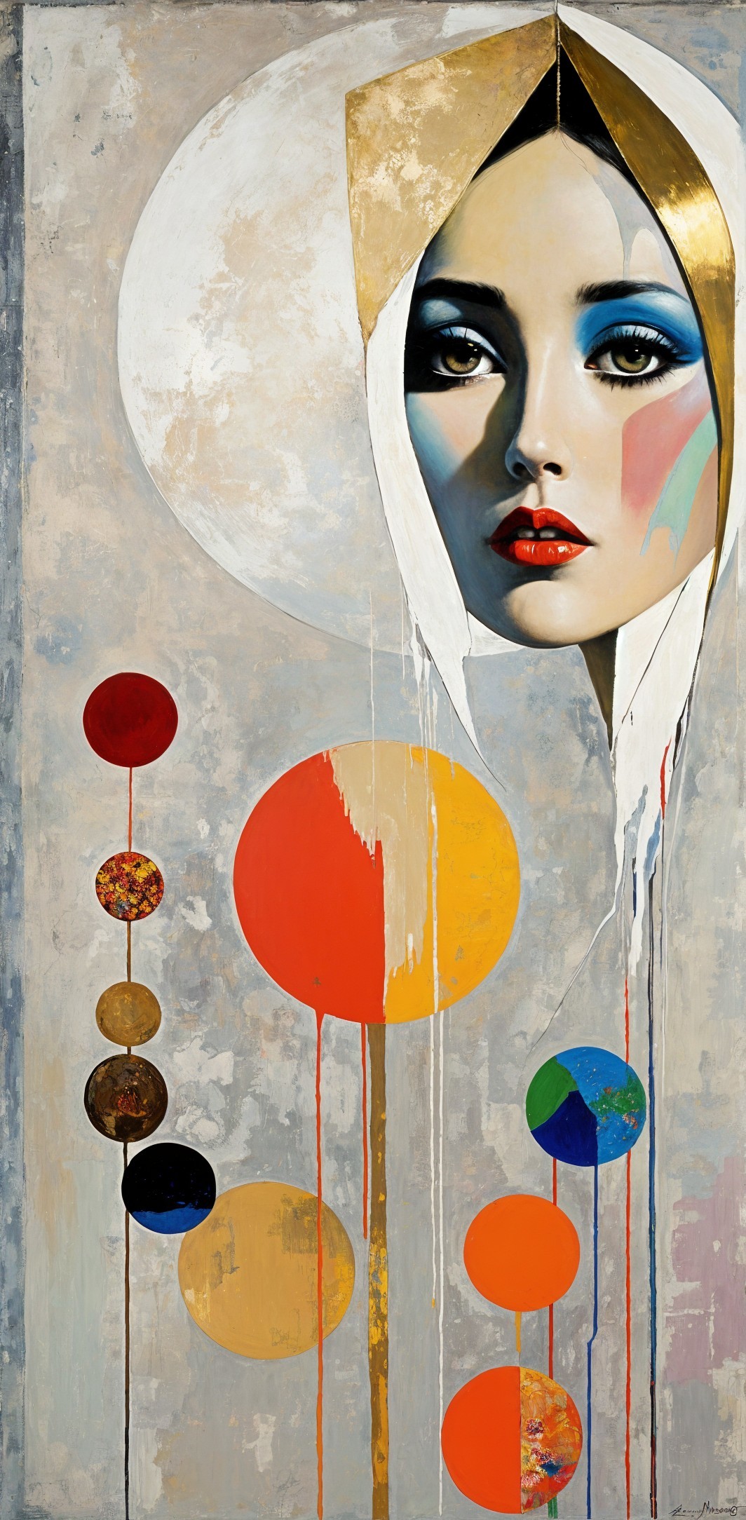 Ethereal Female Face with Vibrant Geometric Circles