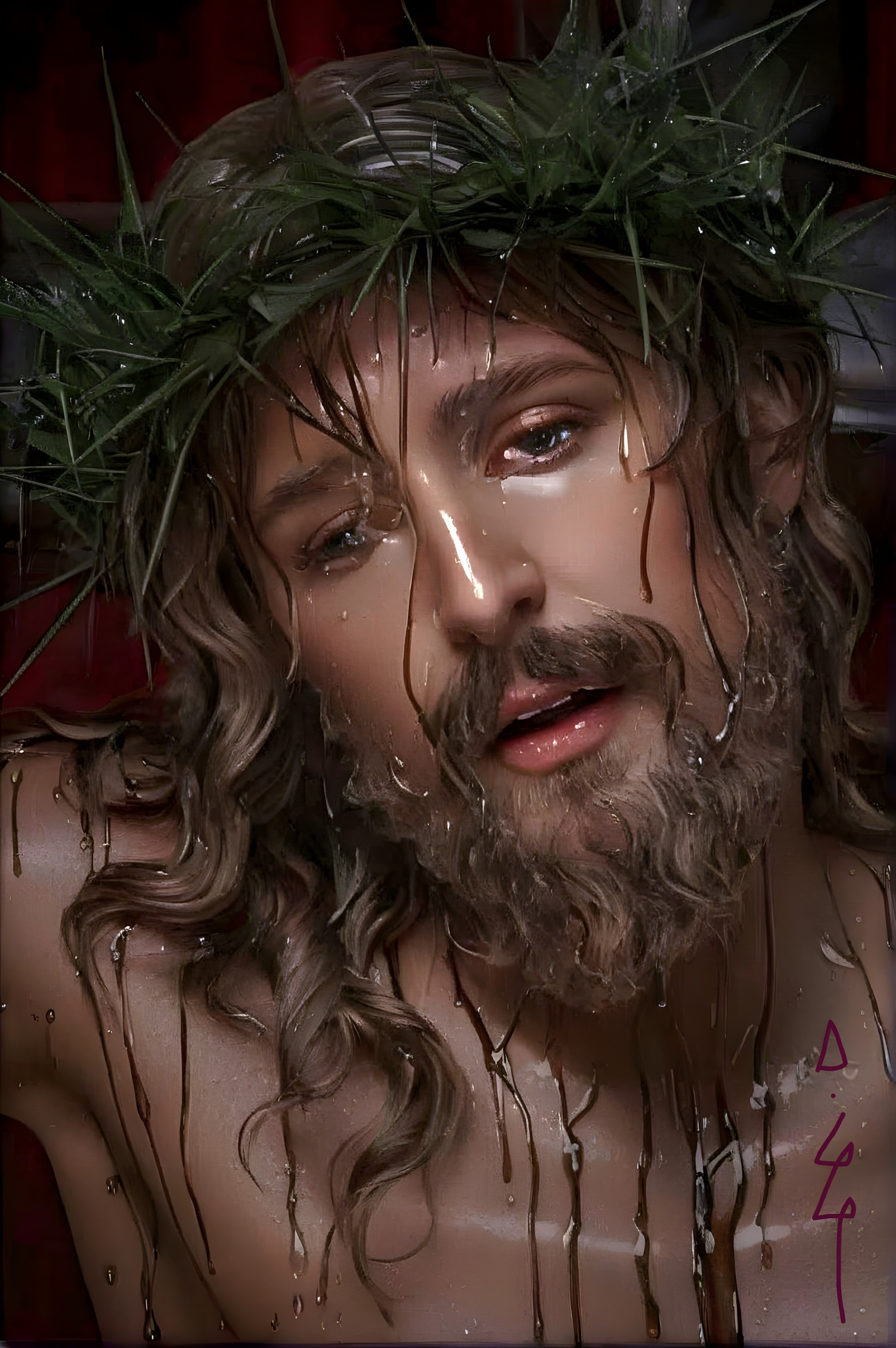 Man with Crown of Thorns in Emotional Portrait