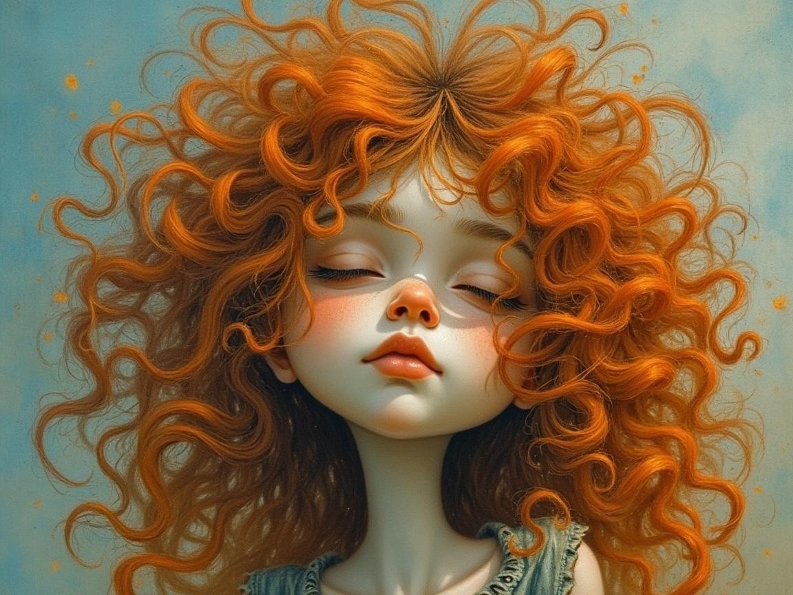 Whimsical Portrait of a Young Girl with Orange Hair