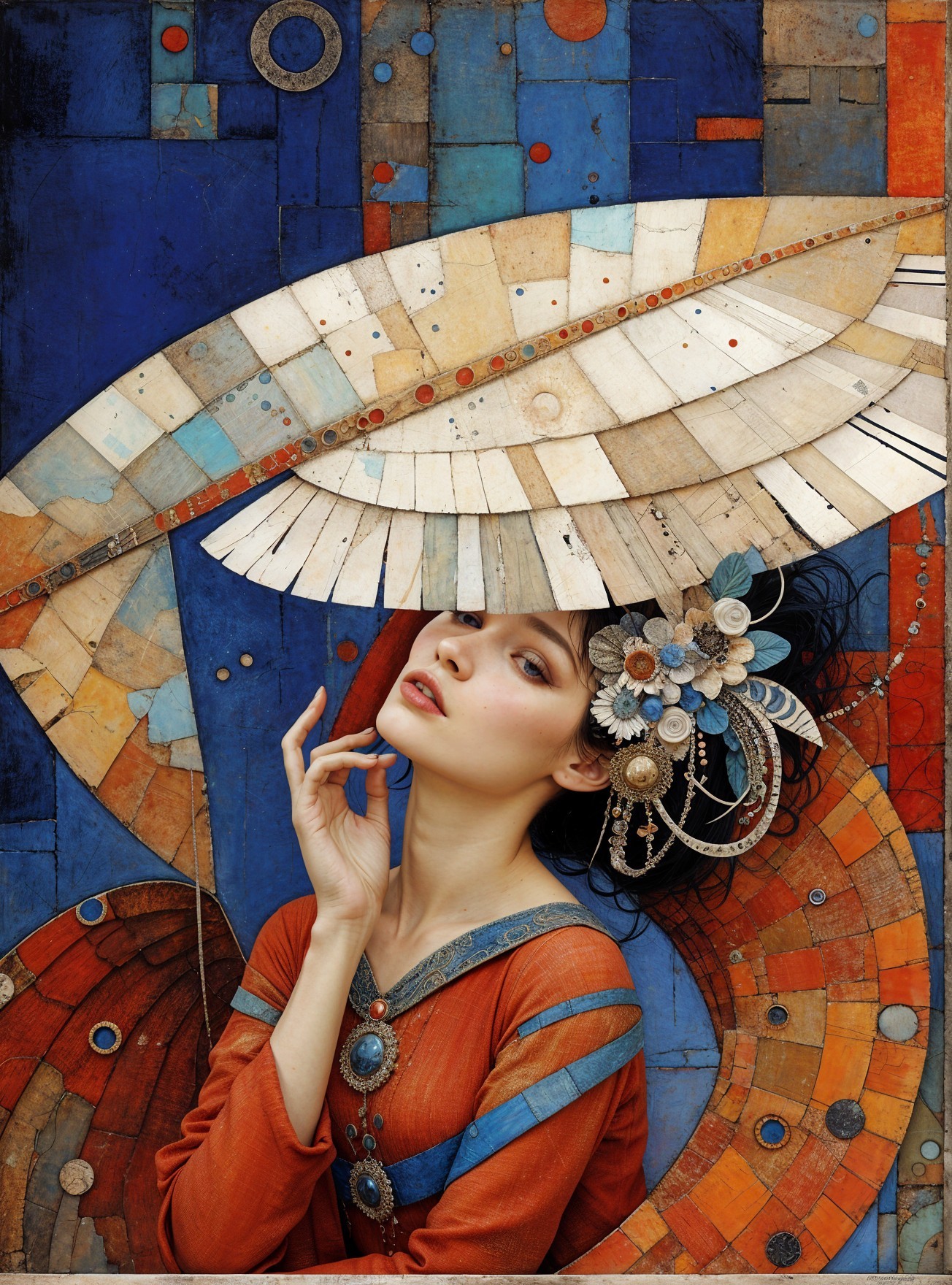 Portrait of a Young Woman in Vibrant Colors and Patterns