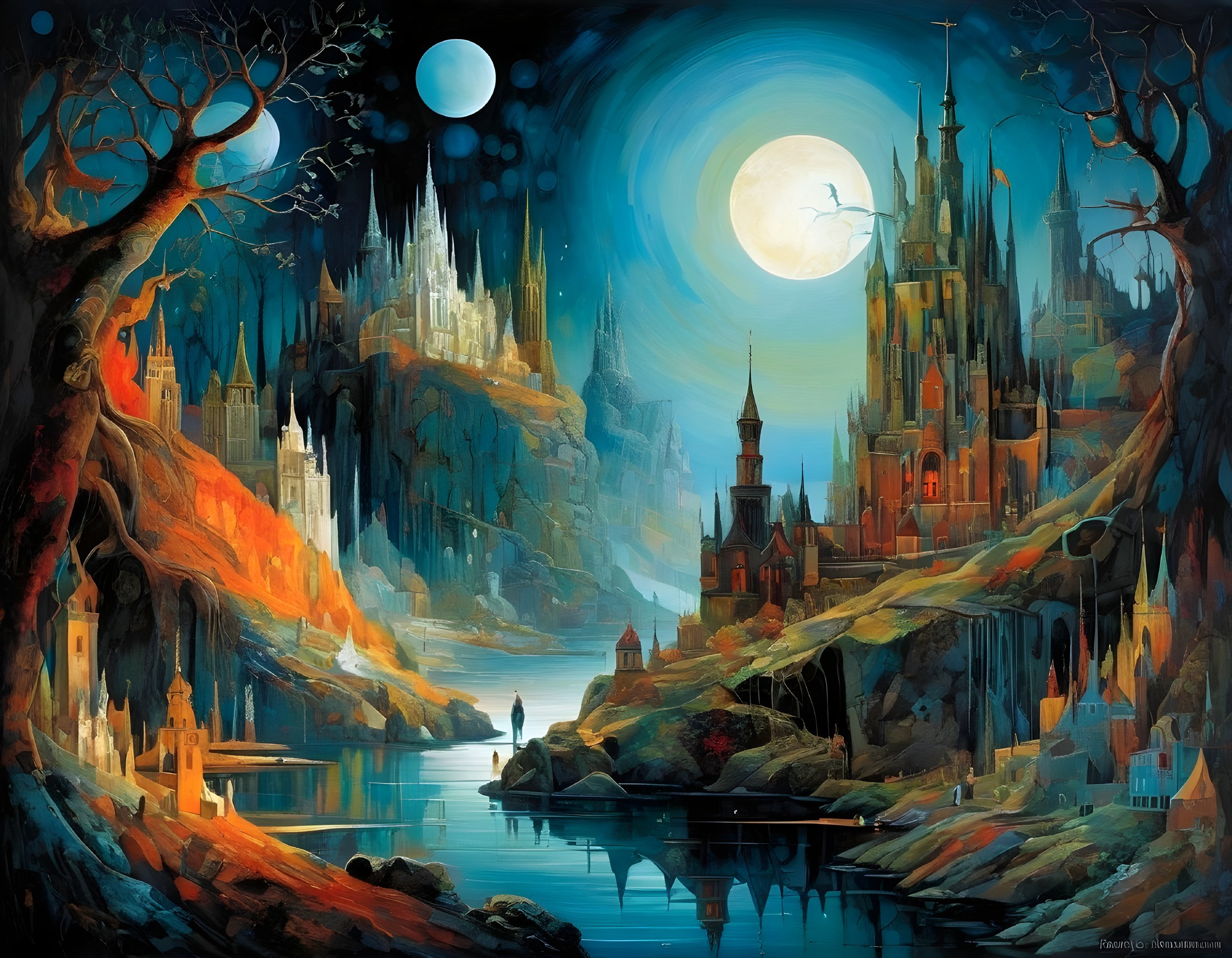 Mystical Landscape with Ethereal Castles and River