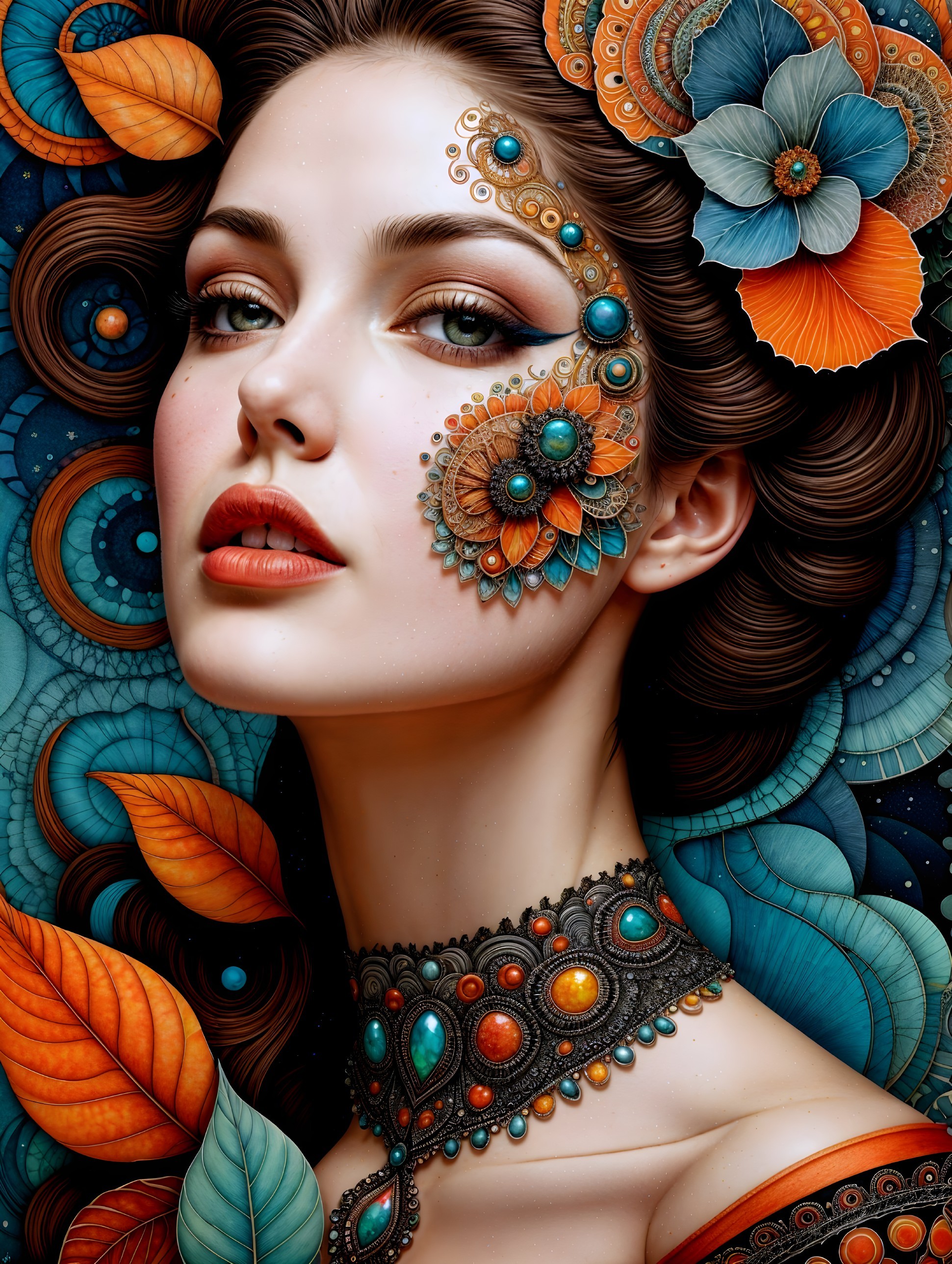 Portrait of a Young Woman with Intricate Face Paint