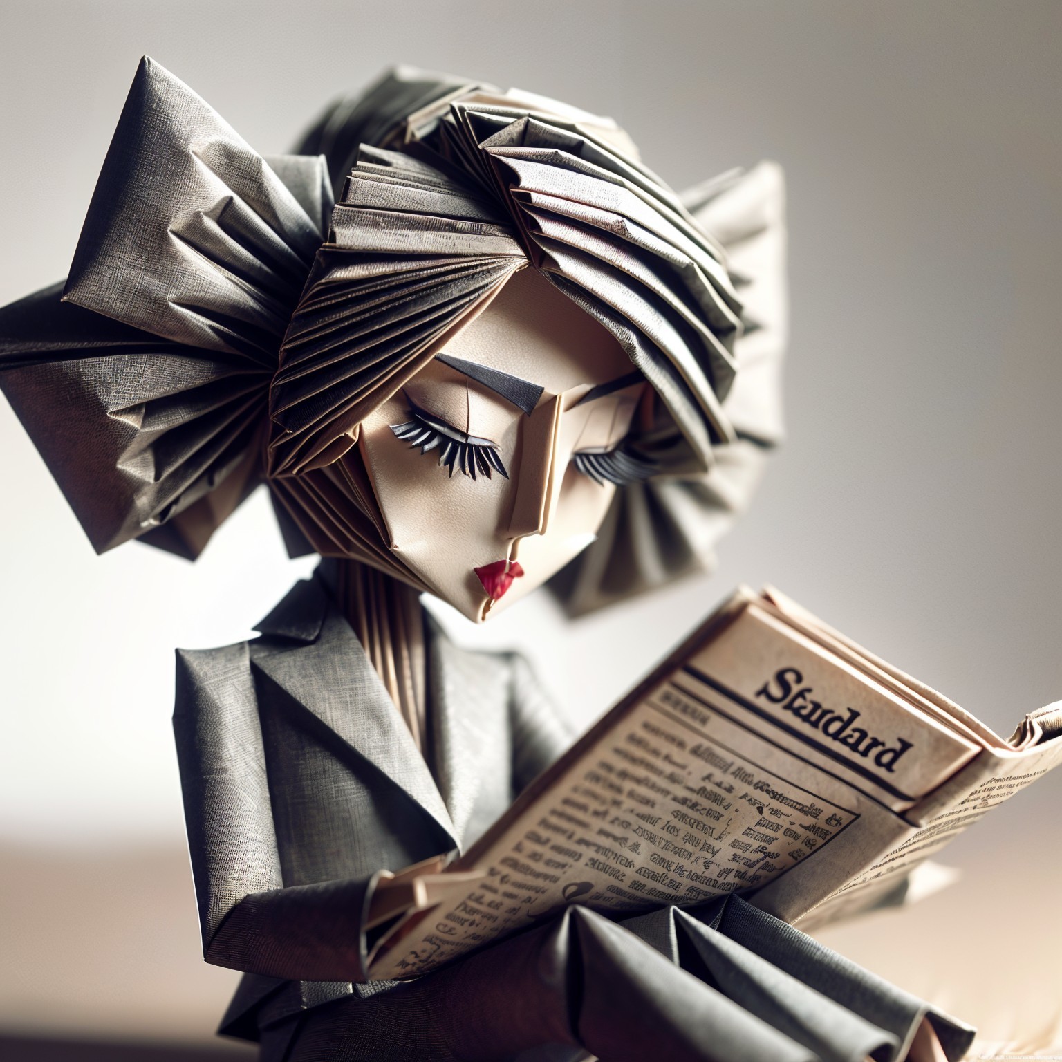 Paper Sculpture of Woman Reading Newspaper