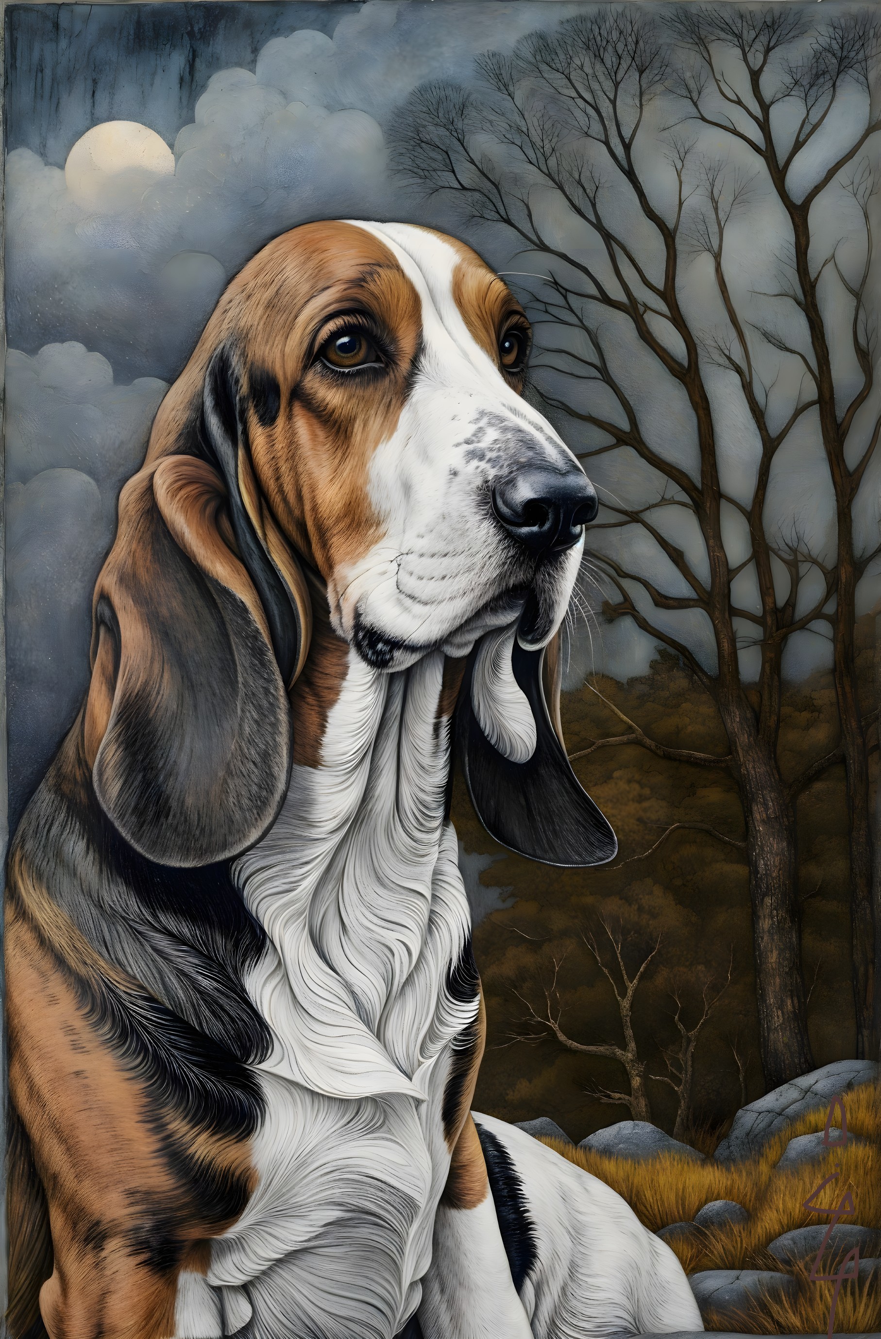 Realistic Beagle Artwork with Moody Background