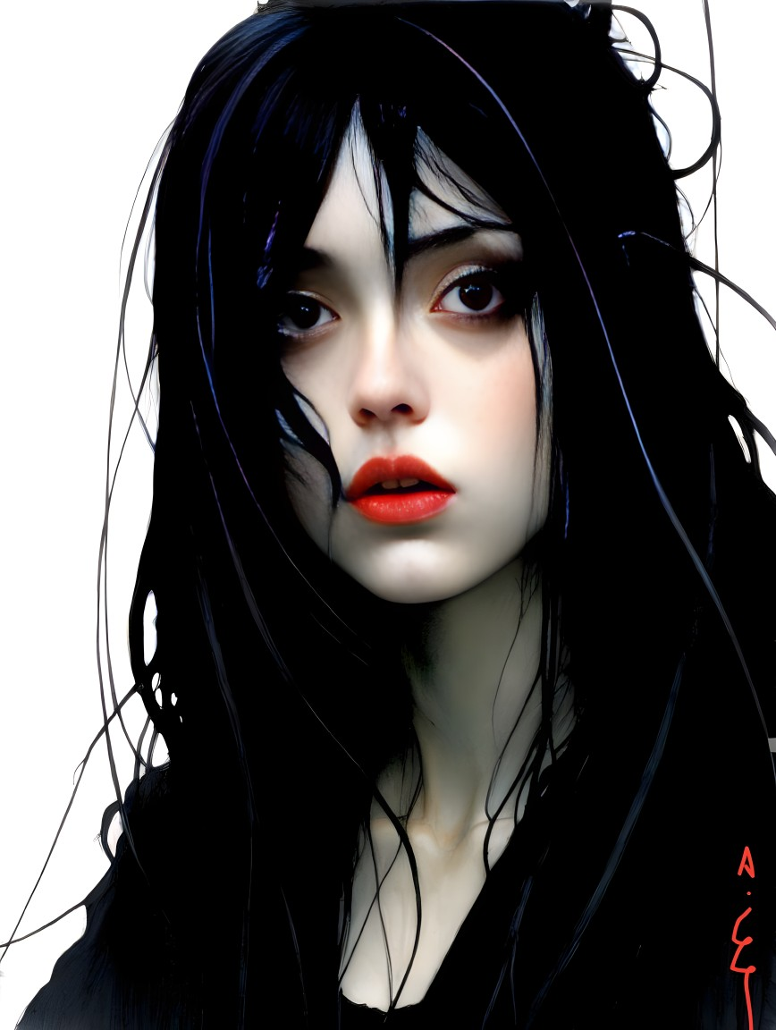 Young woman with black hair and vivid red lips
