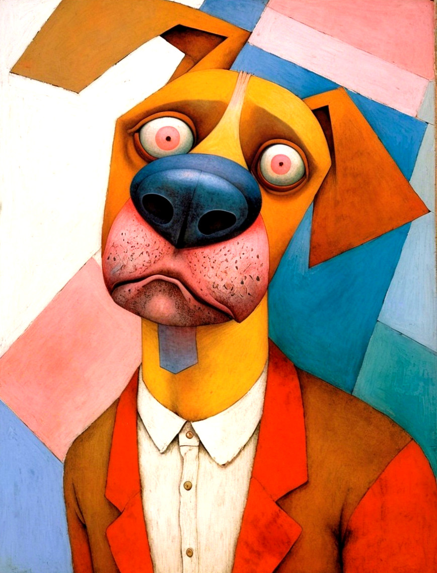 Stylized Anthropomorphic Dog in Pastel Geometric Art