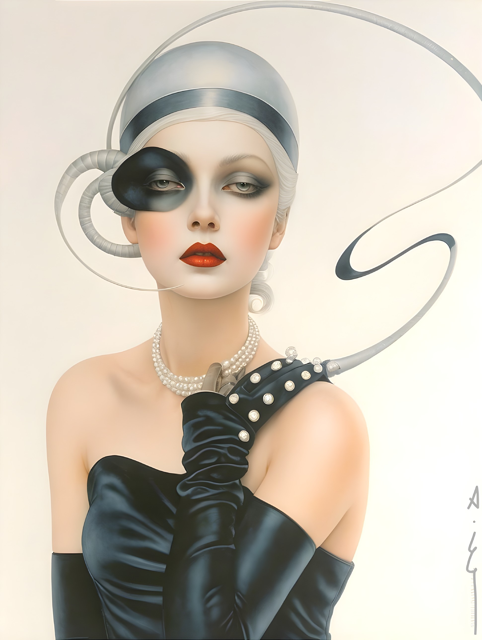 Sophisticated Figure in Elegant Black Gown and Gloves