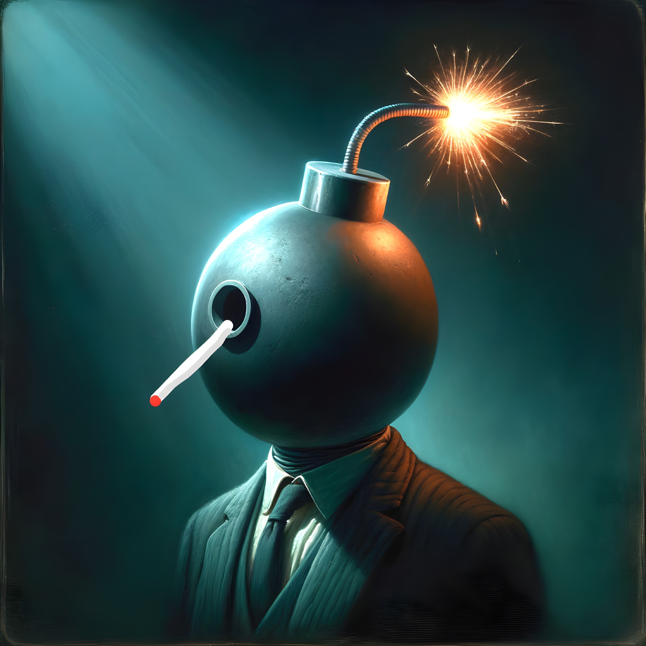 Surreal Character with Bomb Head in Formal Suit
