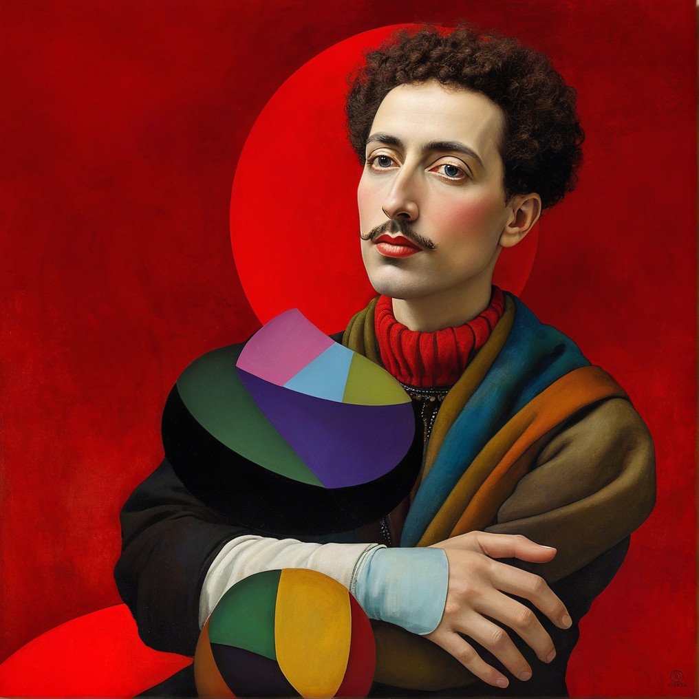 Portrait of a Young Man with Curly Hair and Mustache