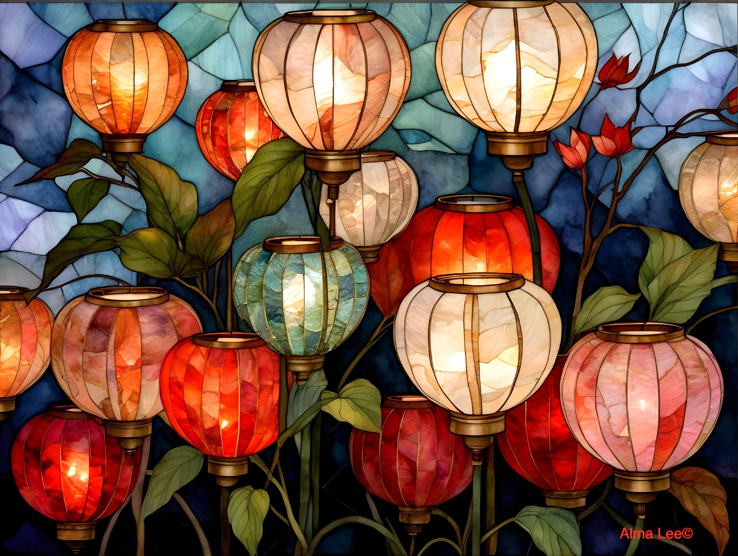 Decorative Lanterns with Intricate Patterns and Colors