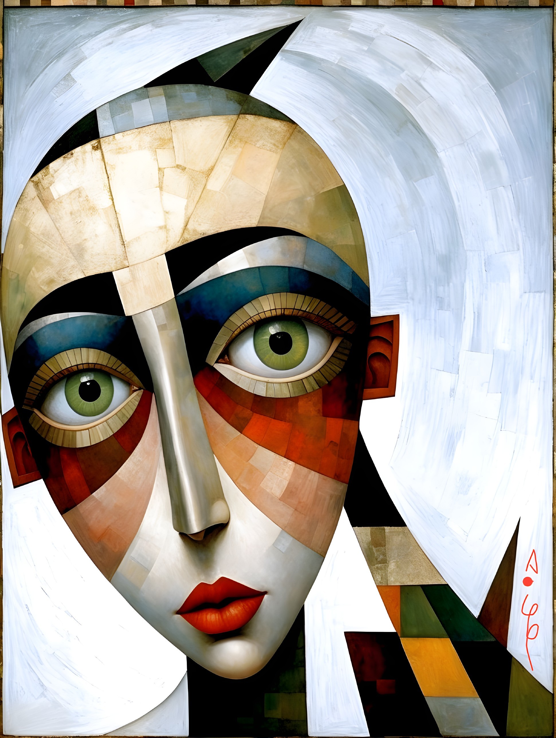 Stylized portrait of a woman with angular features