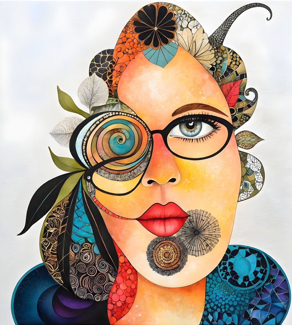 Vibrant Surreal Portrait of a Woman with Nature Elements