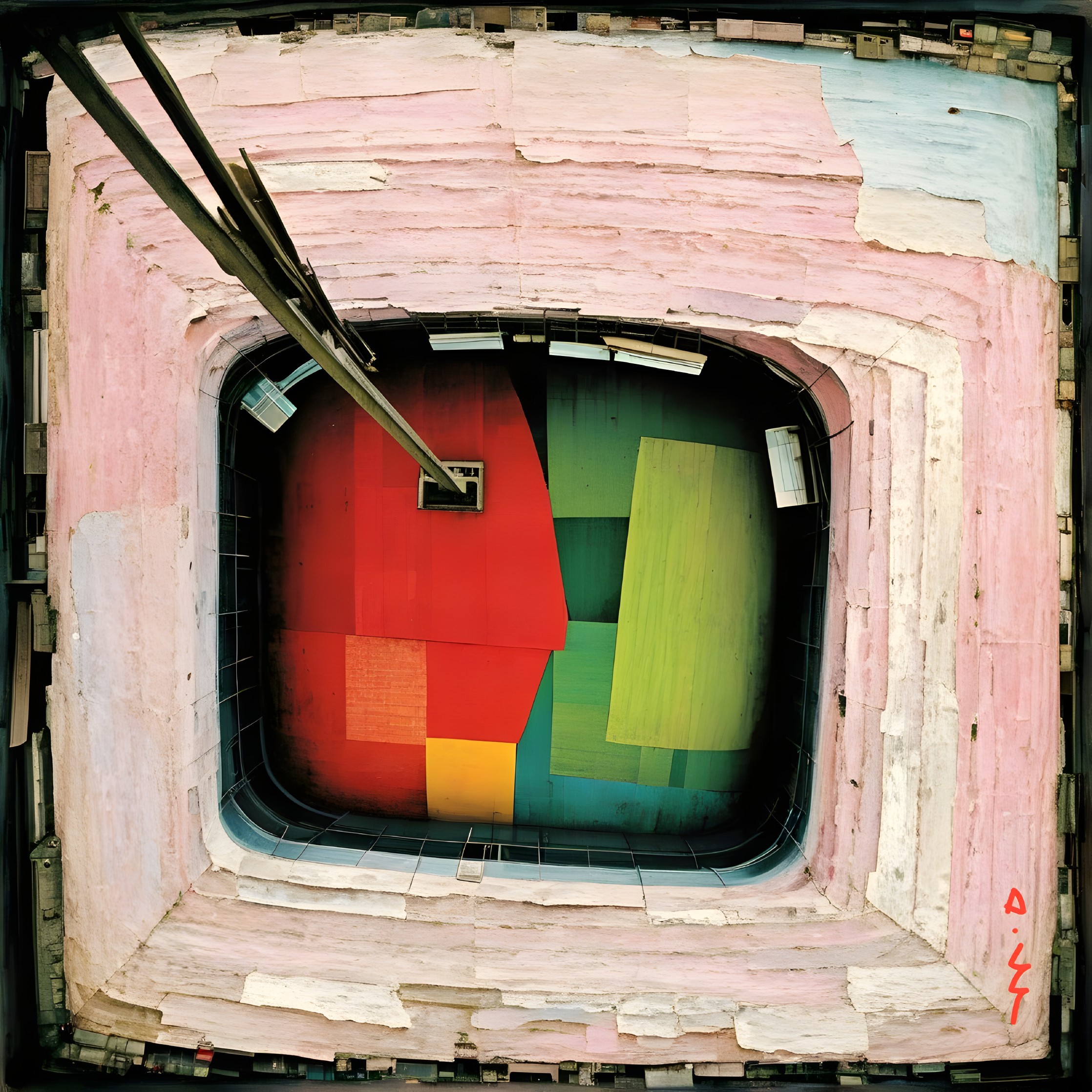 Aerial View of Colorful Geometric Artistic Space