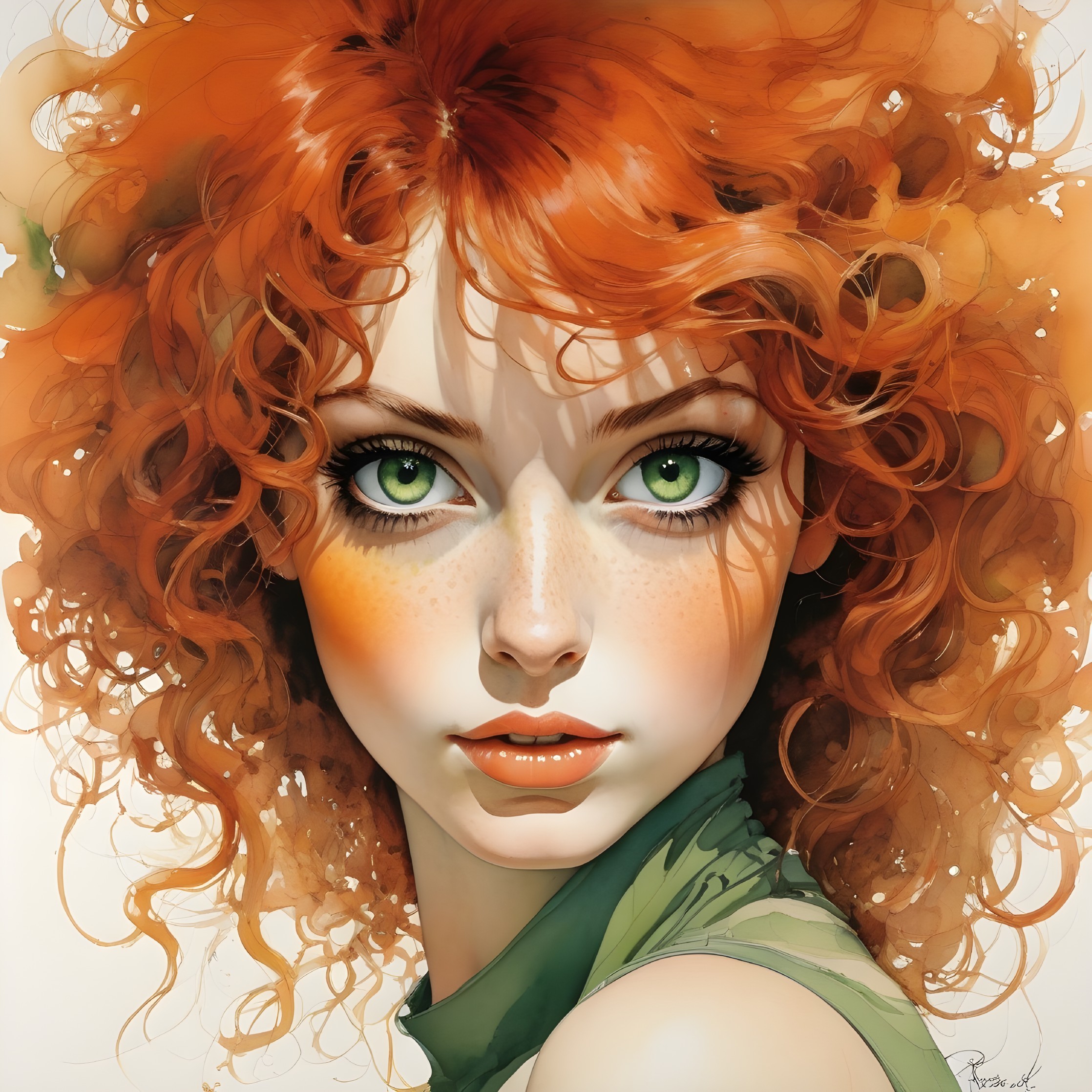 Portrait of a Young Woman with Red Hair and Green Eyes