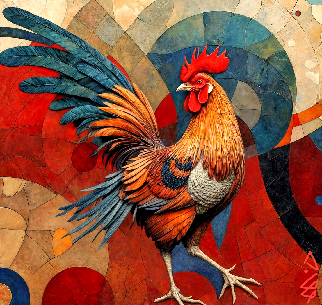 Vibrant Stylized Rooster with Geometric Background