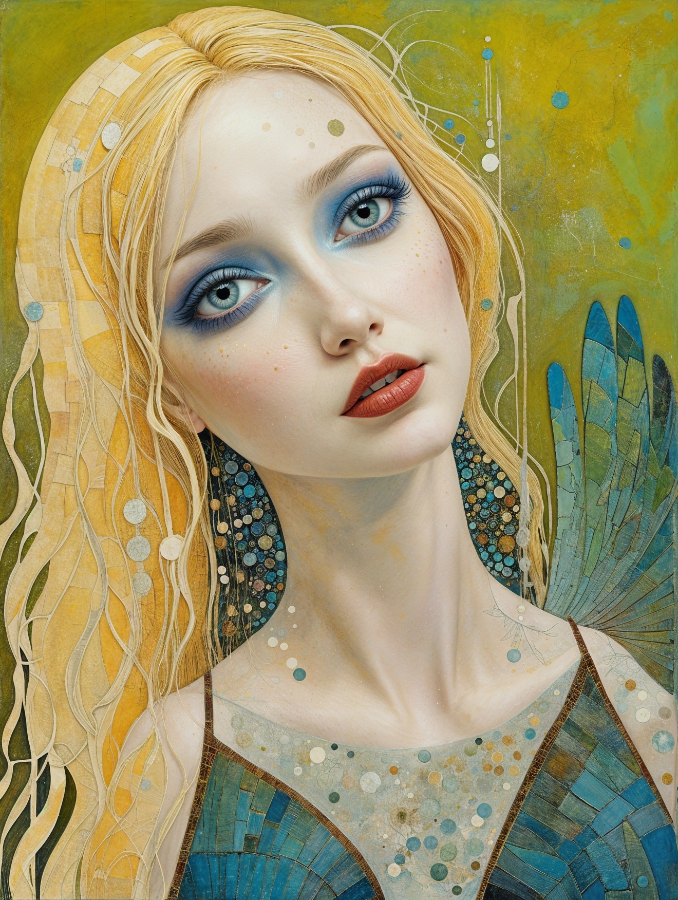 Portrait of a Young Woman with Blonde Hair and Blue Eyes