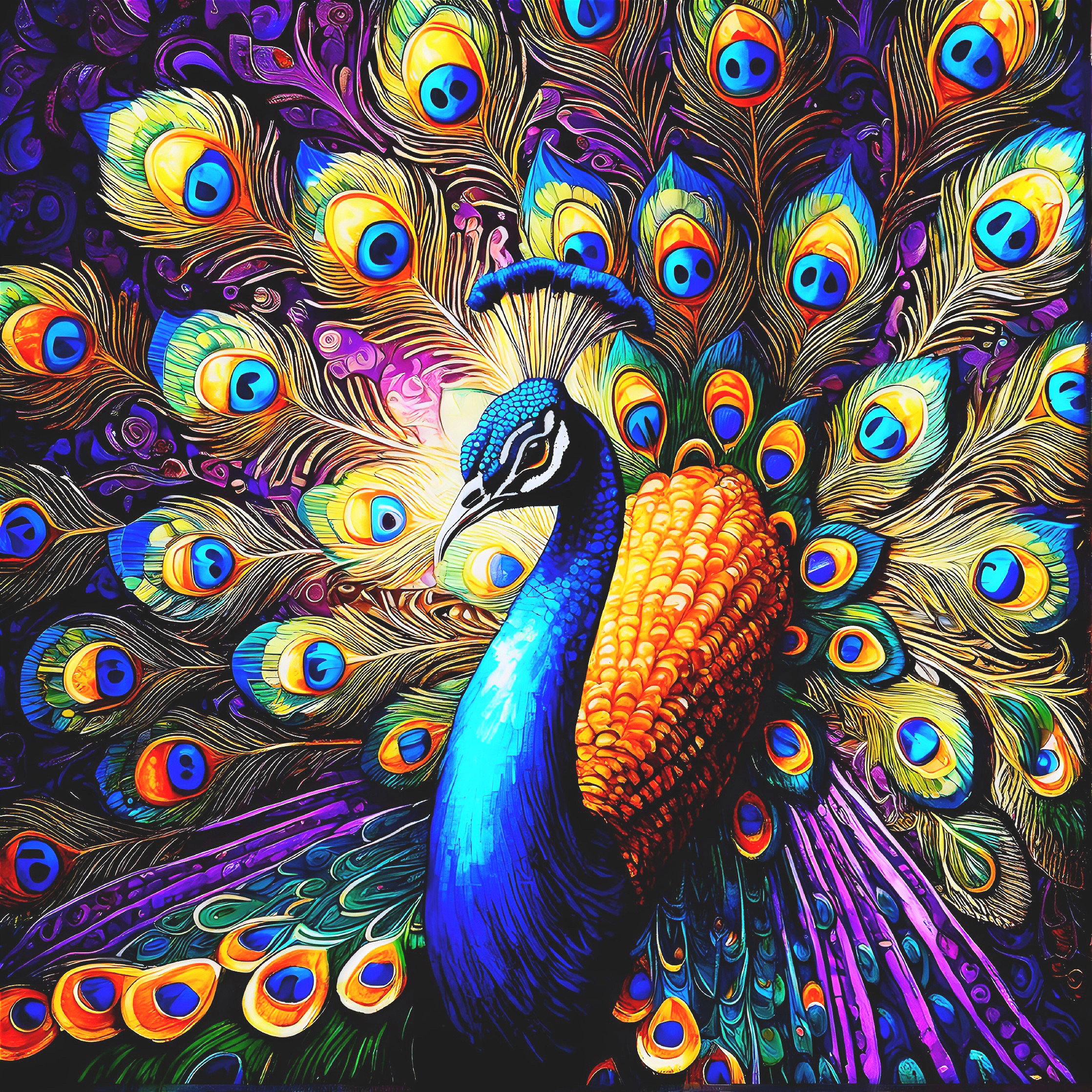 Vibrant Peacock Feathers in Rich Colorful Background