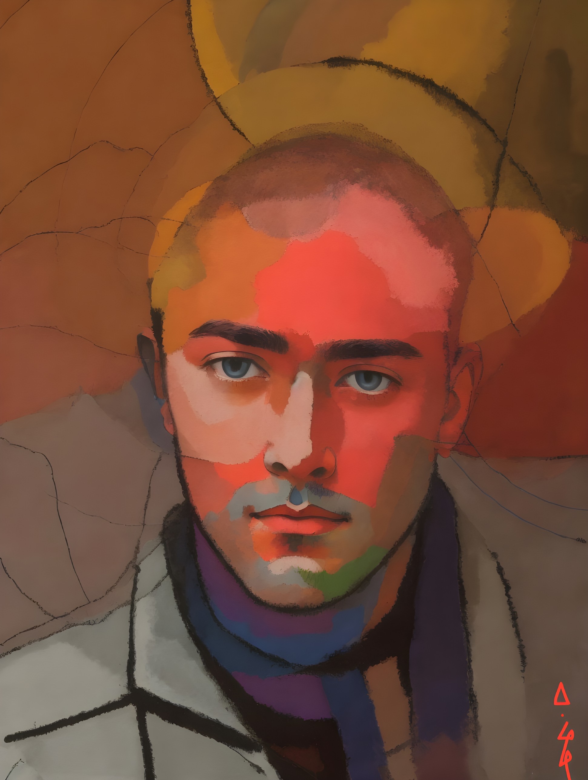 Abstract Portrait of a Young Man with Bold Colors