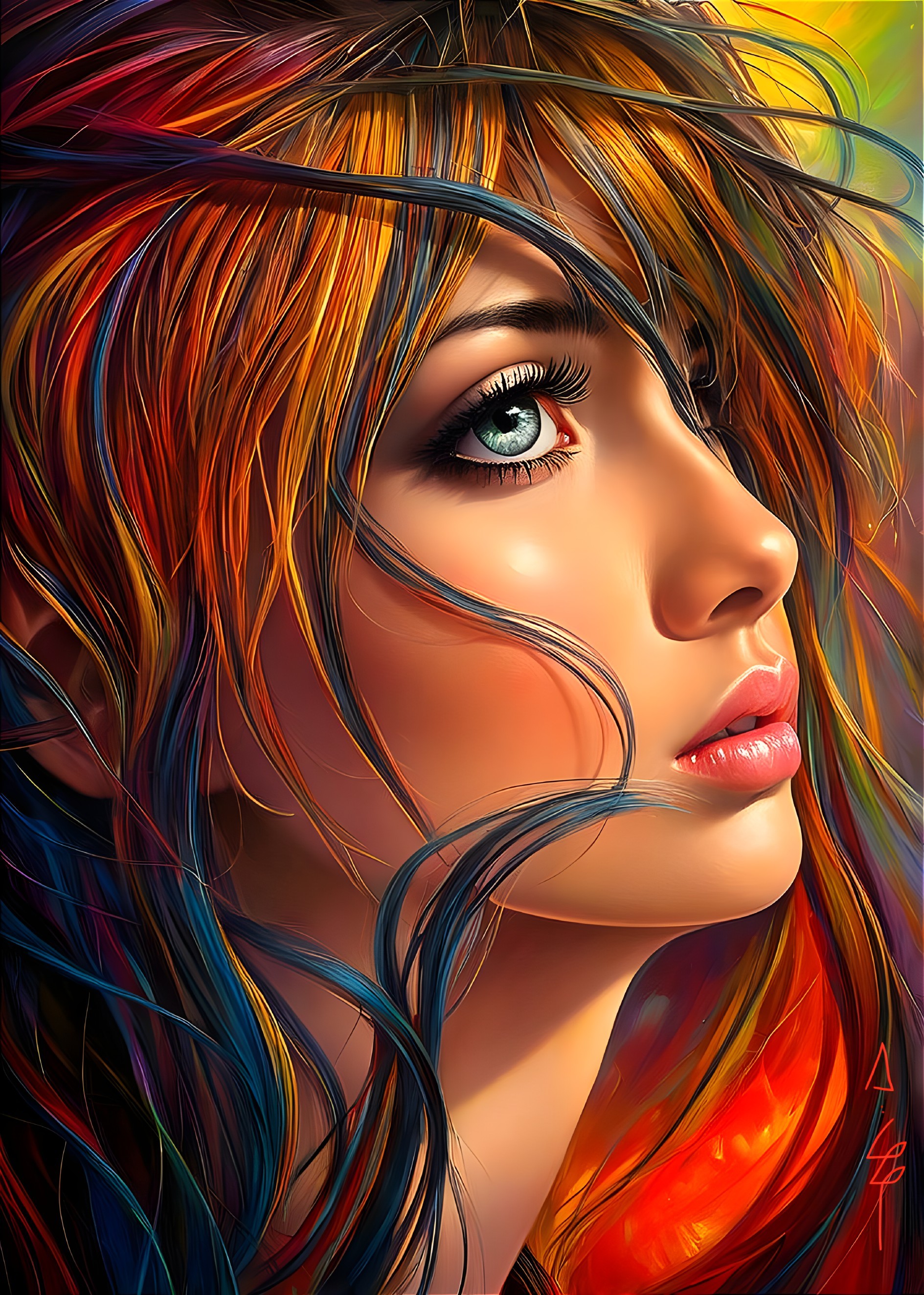 Close-up Portrait of a Young Woman with Colorful Hair