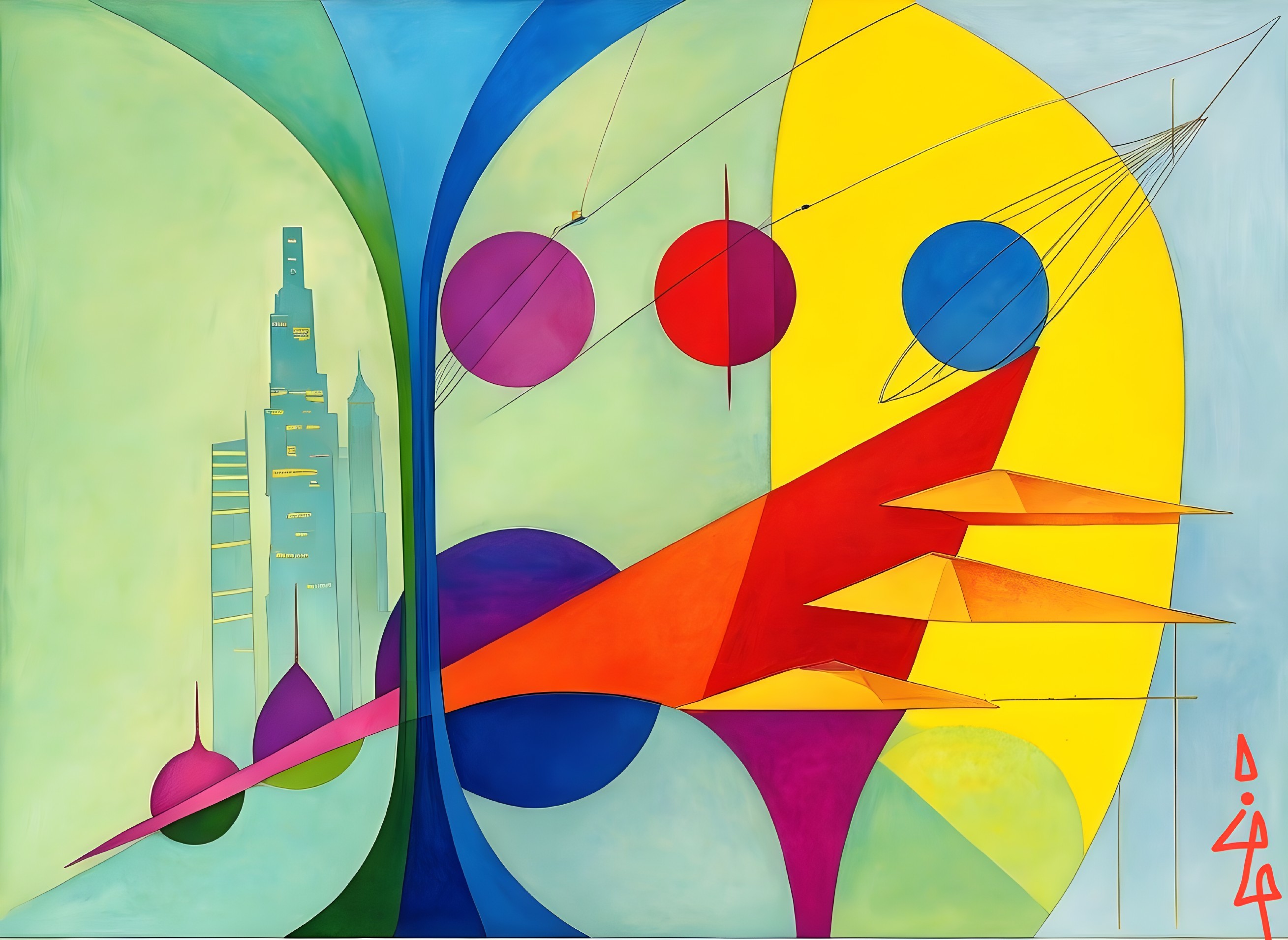 Vibrant Abstract Composition with Geometric Shapes