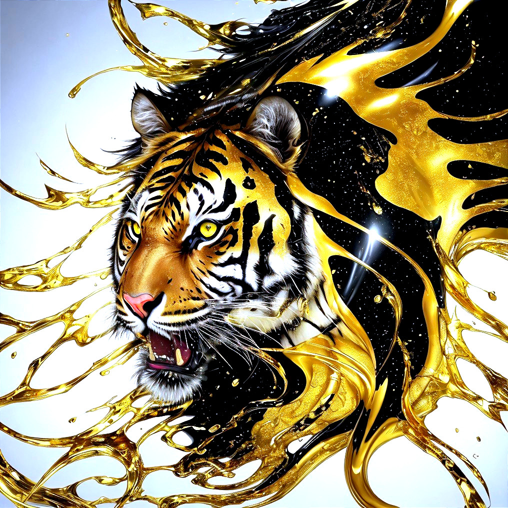 Tiger Head with Golden Abstract Background
