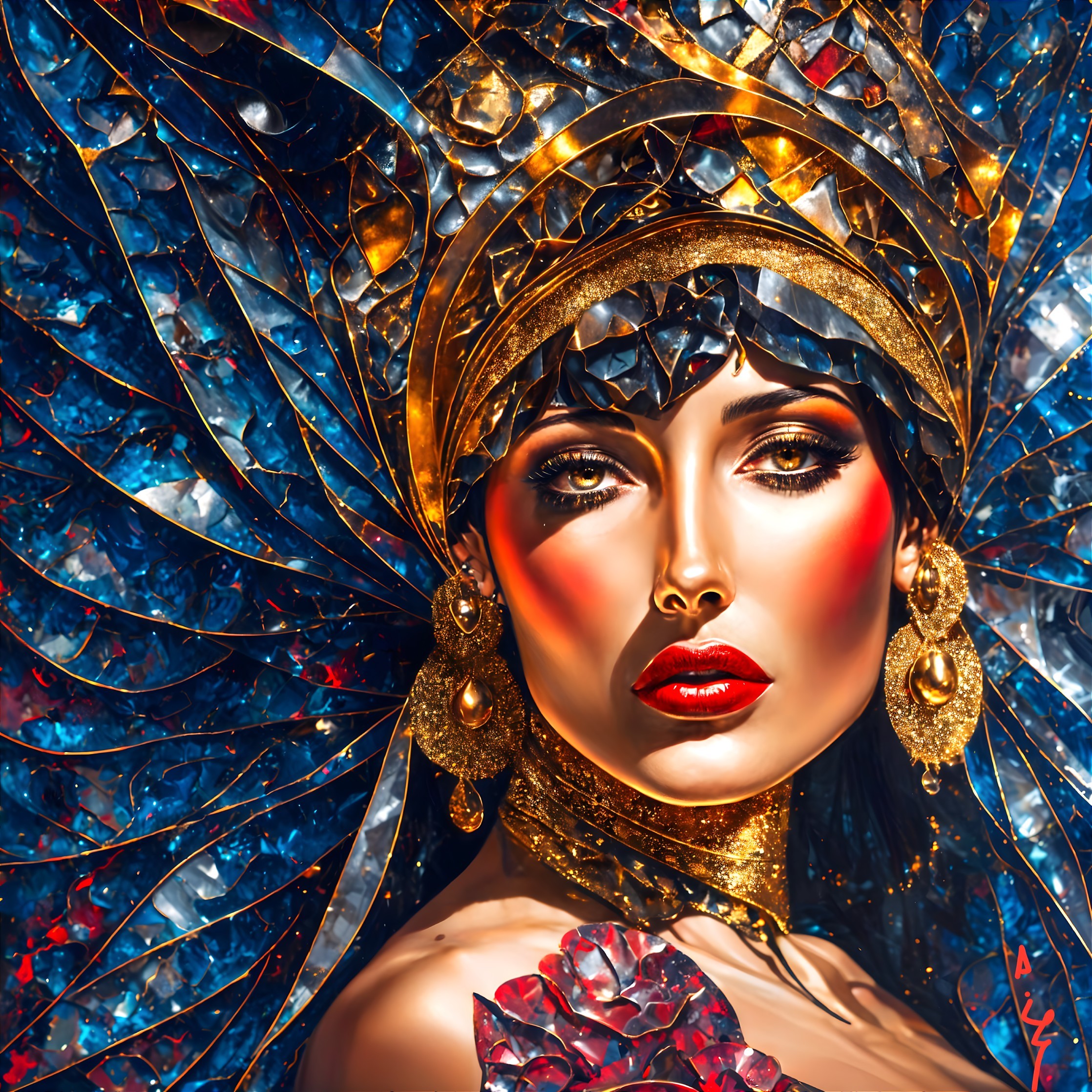 Portrait of a Woman with Elaborate Headdress and Jewelry