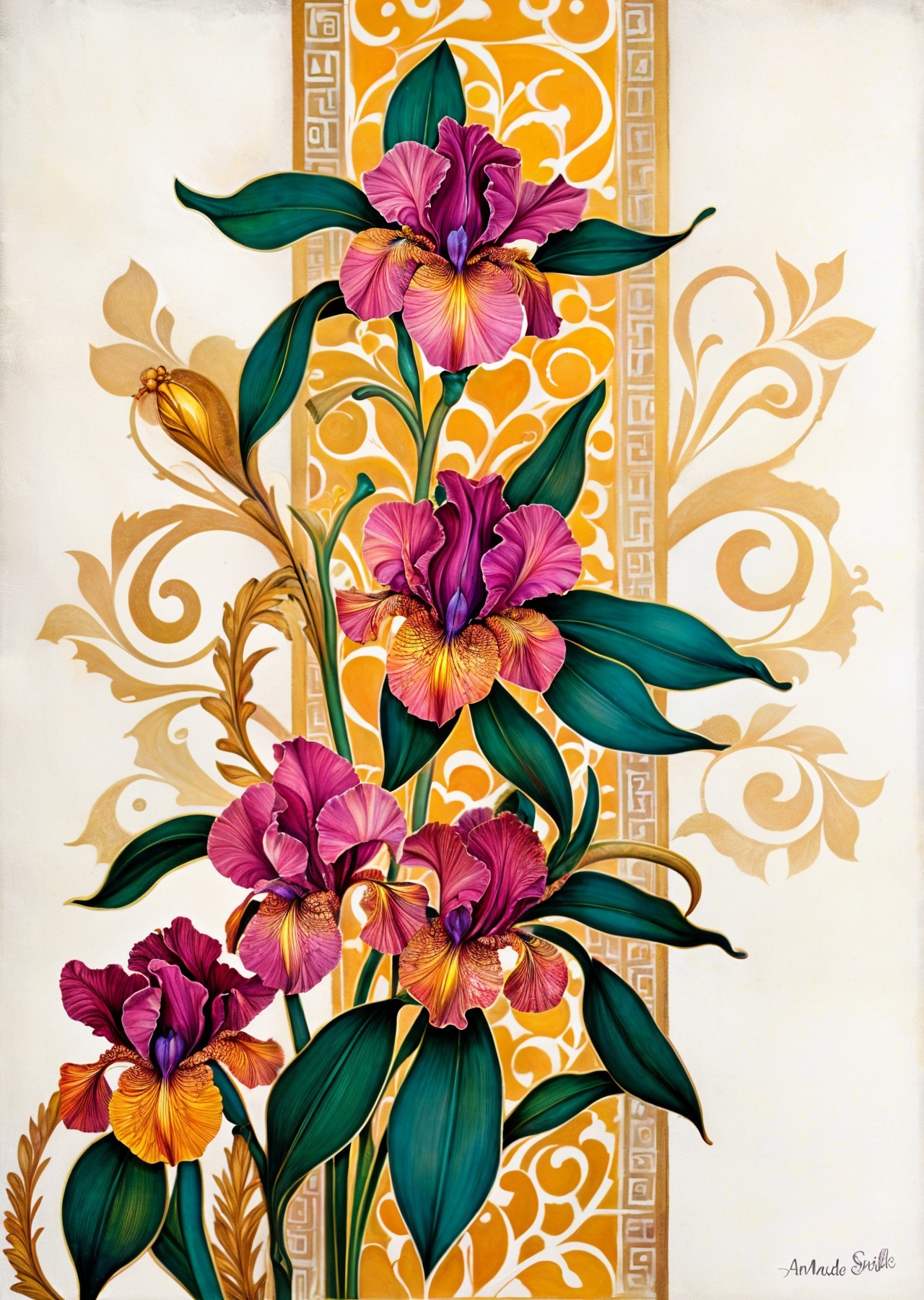 Vibrant Purple Orchids with Yellow and Orange Accents