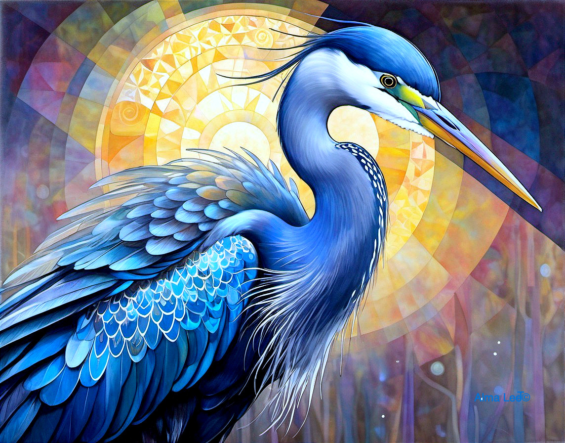 Vibrant Blue Heron with Intricate Feather Detailing