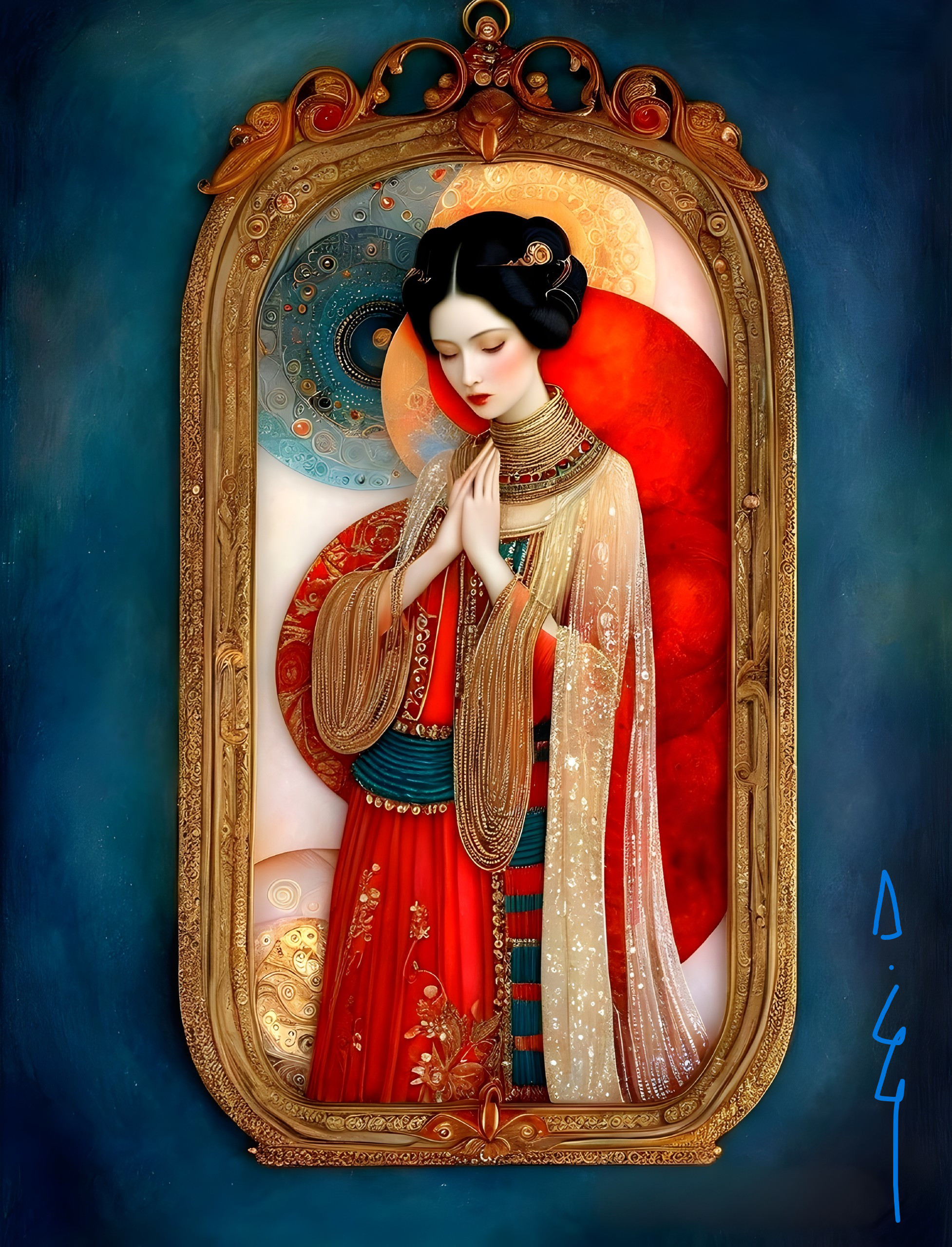 Traditional Attire Figure in Vibrant Red Dress