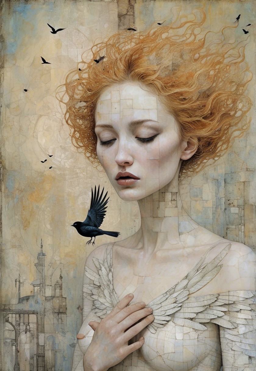 Surreal Portrait of a Young Woman with Wings