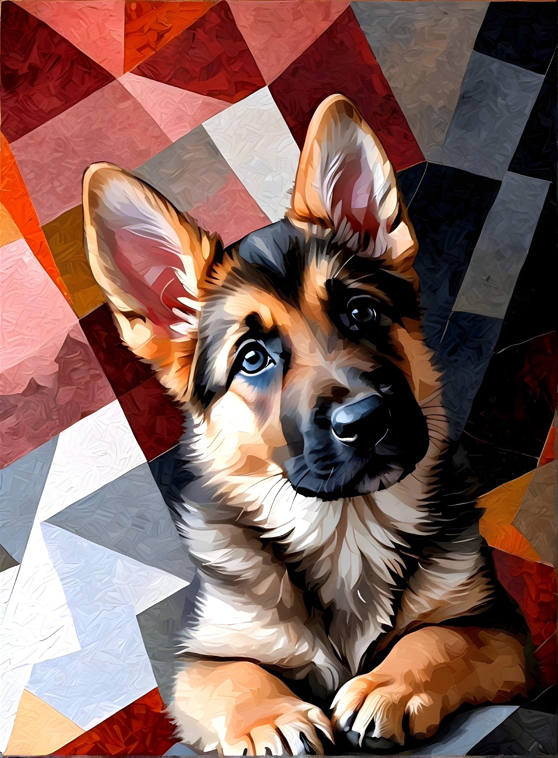 Charming German Shepherd Puppy with Blue Eyes and Abstract Background