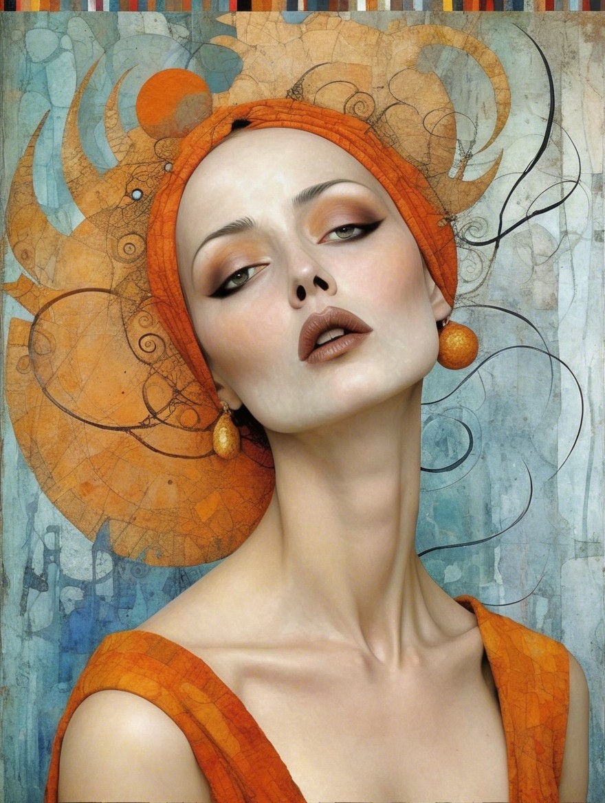 Vibrant Portrait of Woman in Orange Outfit and Turban