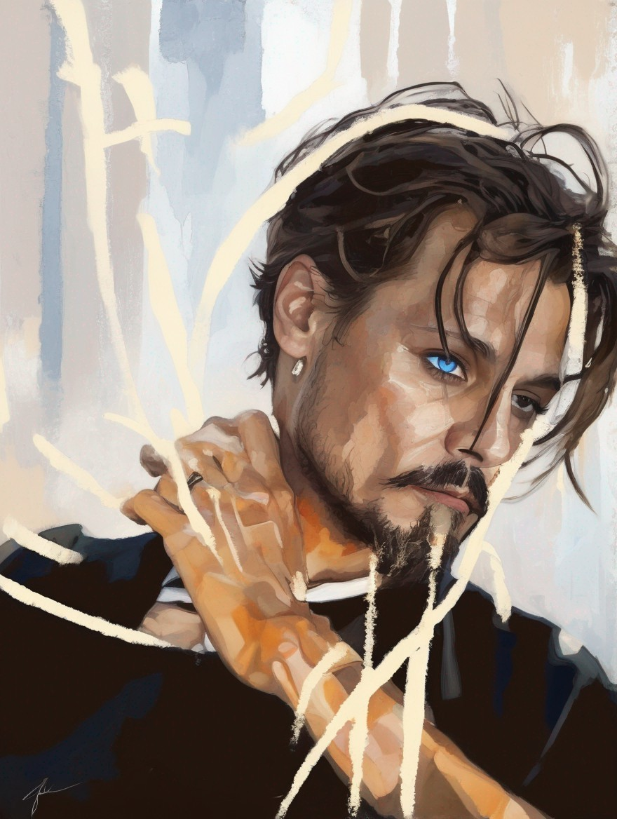 Stylized Portrait of a Man with Blue Eyes and Hair