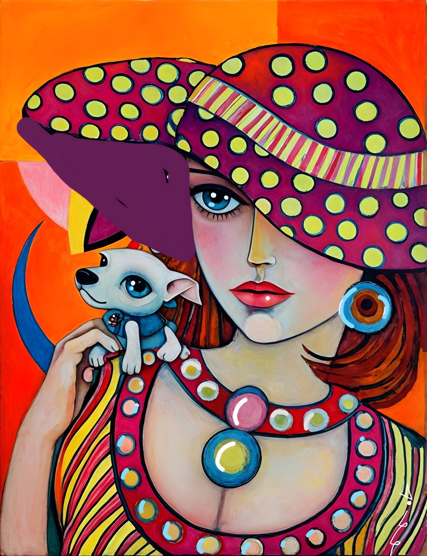 Colorful Artwork of Confident Woman with Dog