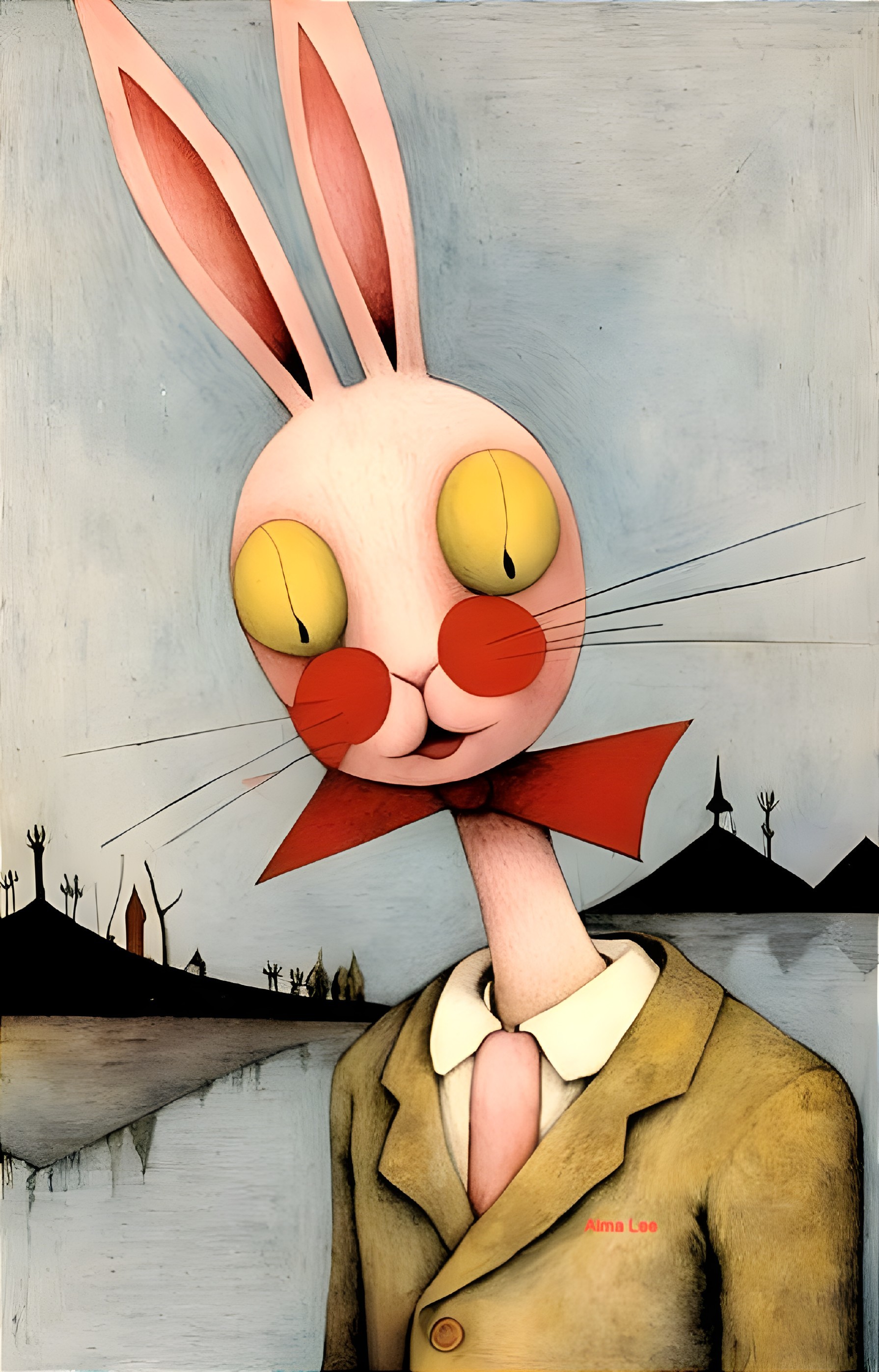 Whimsical Anthropomorphic Rabbit in Surreal Landscape