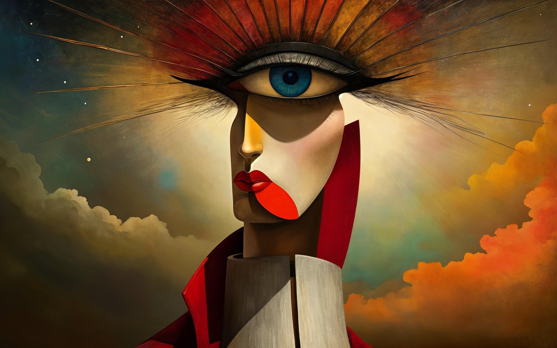 Abstract Portrait with Oversized Eye and Vibrant Colors