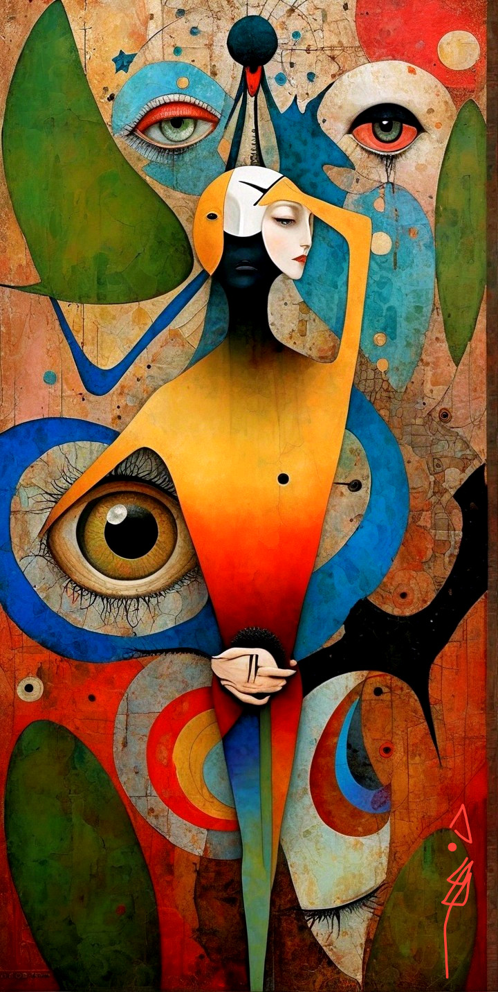 Vibrant Abstract Artwork with Stylized Figure and Colors