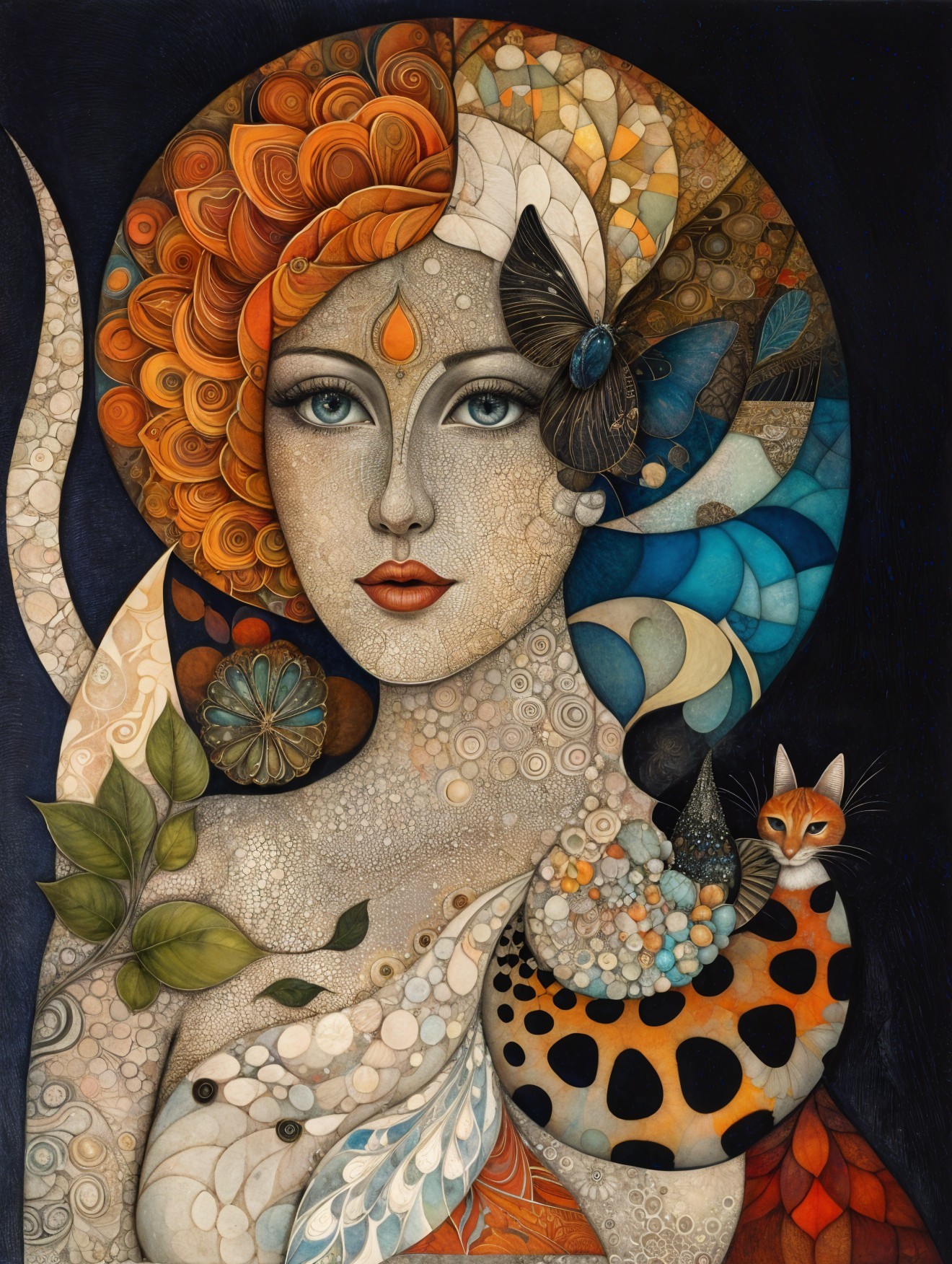 Mystical Woman with Orange Hair and Butterflies