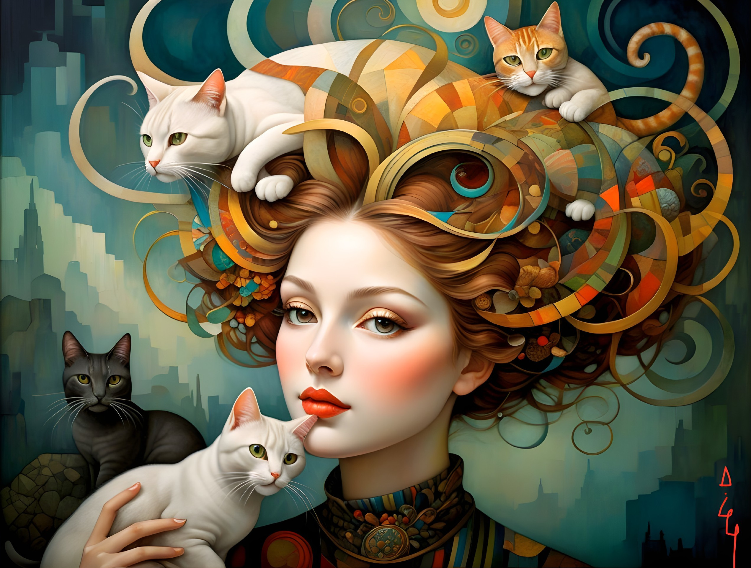 Whimsical Portrait of a Woman with Colorful Hair